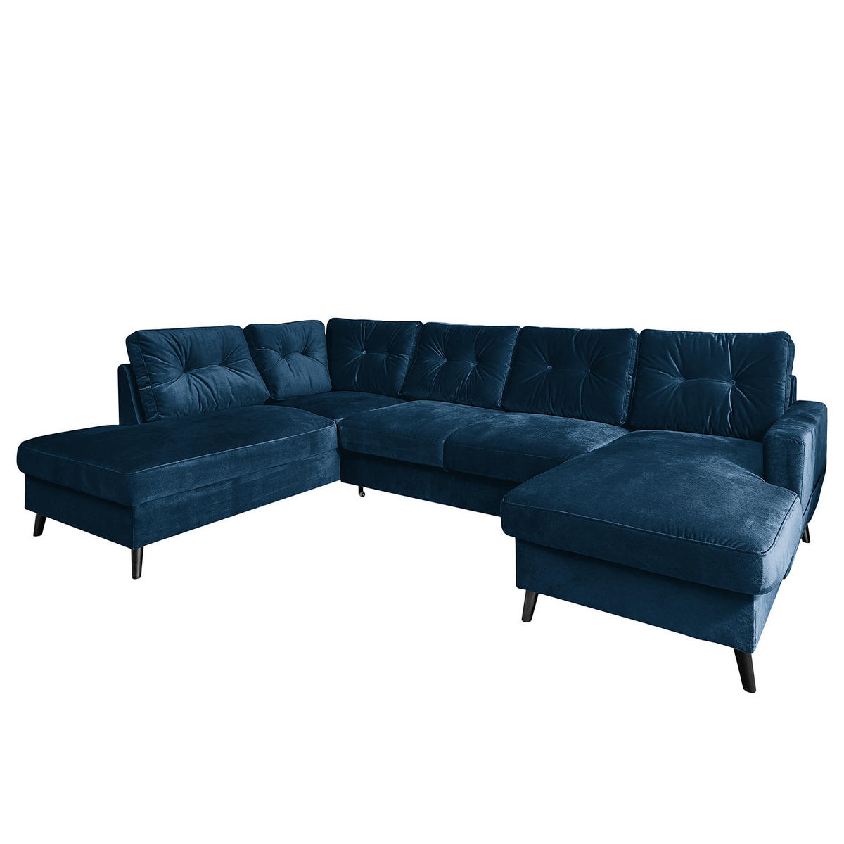 WOHNLANDSCHAFT mit Longchair - Schwarz/Dunkelblau, Buchenholz/Textil (297/90/200cm) - home24