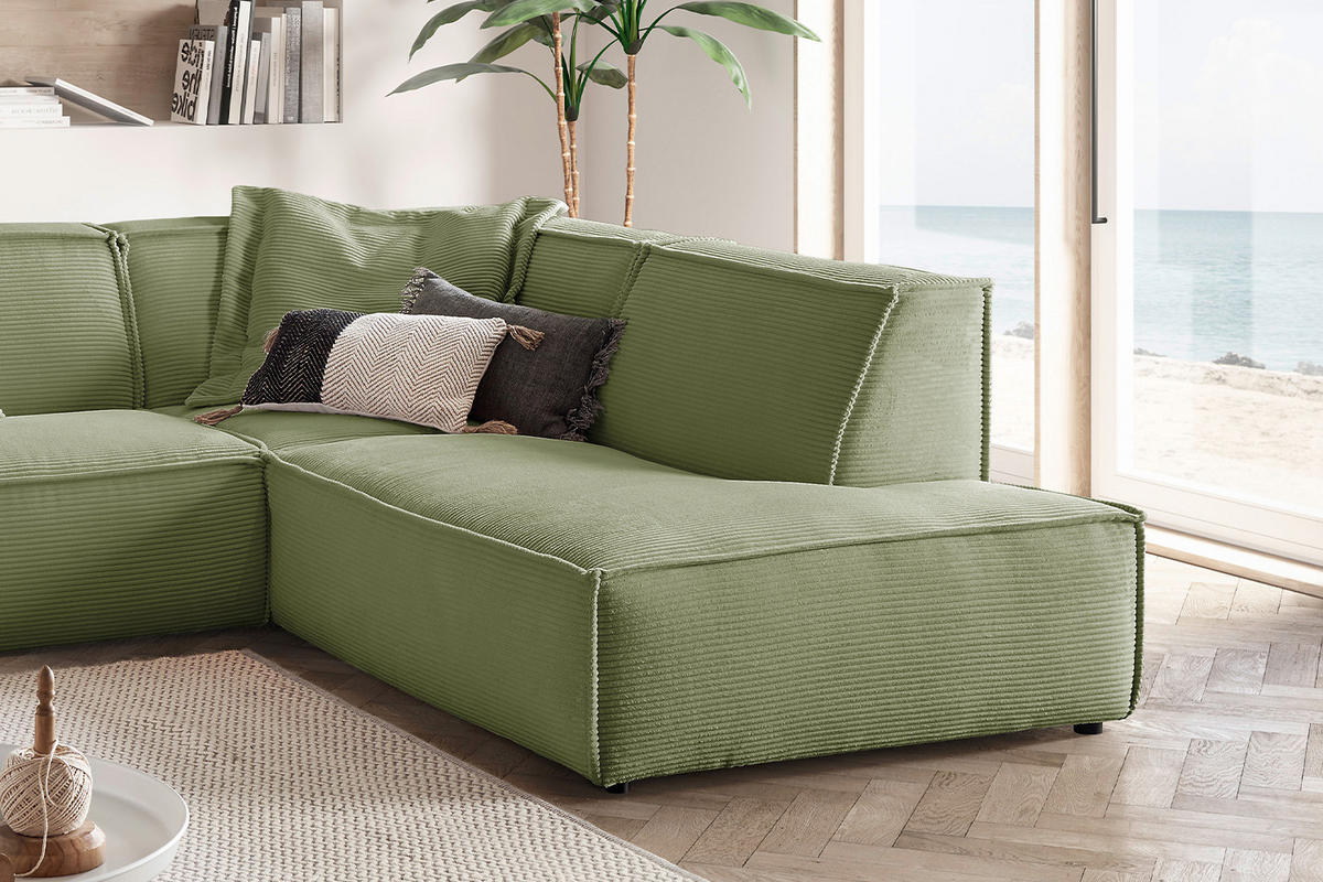 ECKSOFA SAMU Grün Cord - Schwarz/Grün, Textil (254/224cm) - KAWOLA