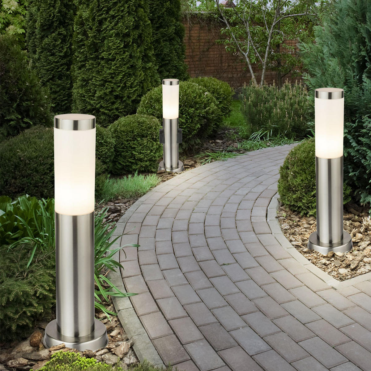 LED WEGELEUCHTE Silber Opal 3er Set - Silberfarben, Metall (7.6/7.6/45cm)