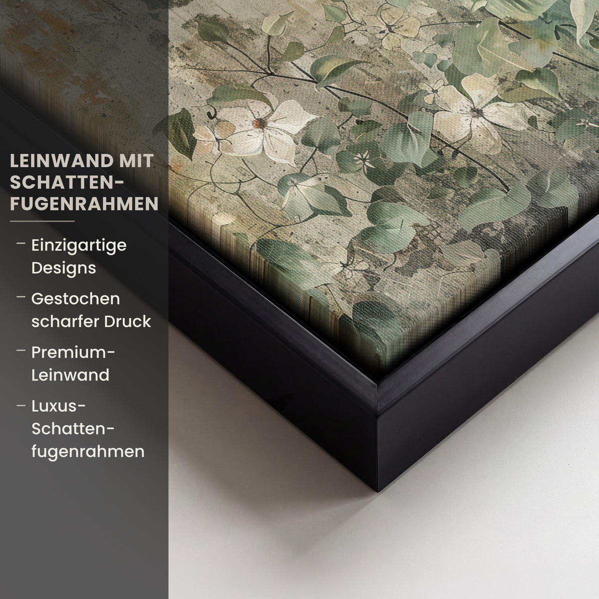 LEINWAND Bilder mit Rahmen - Blumen - Blätter - Abstrakt - Modern - 20x20 - Grau, Textil (20/20cm) - MuchoWow