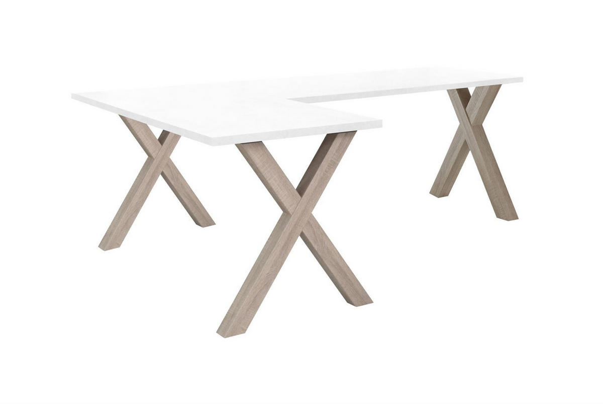 ECKSCHREIBTISCH Ede 3 190 x 160 x 75 Computertisch Eiche sägerau/Weiß Matt Lack - Weiß, Holz (190/160/75cm) - 58aufmkessel