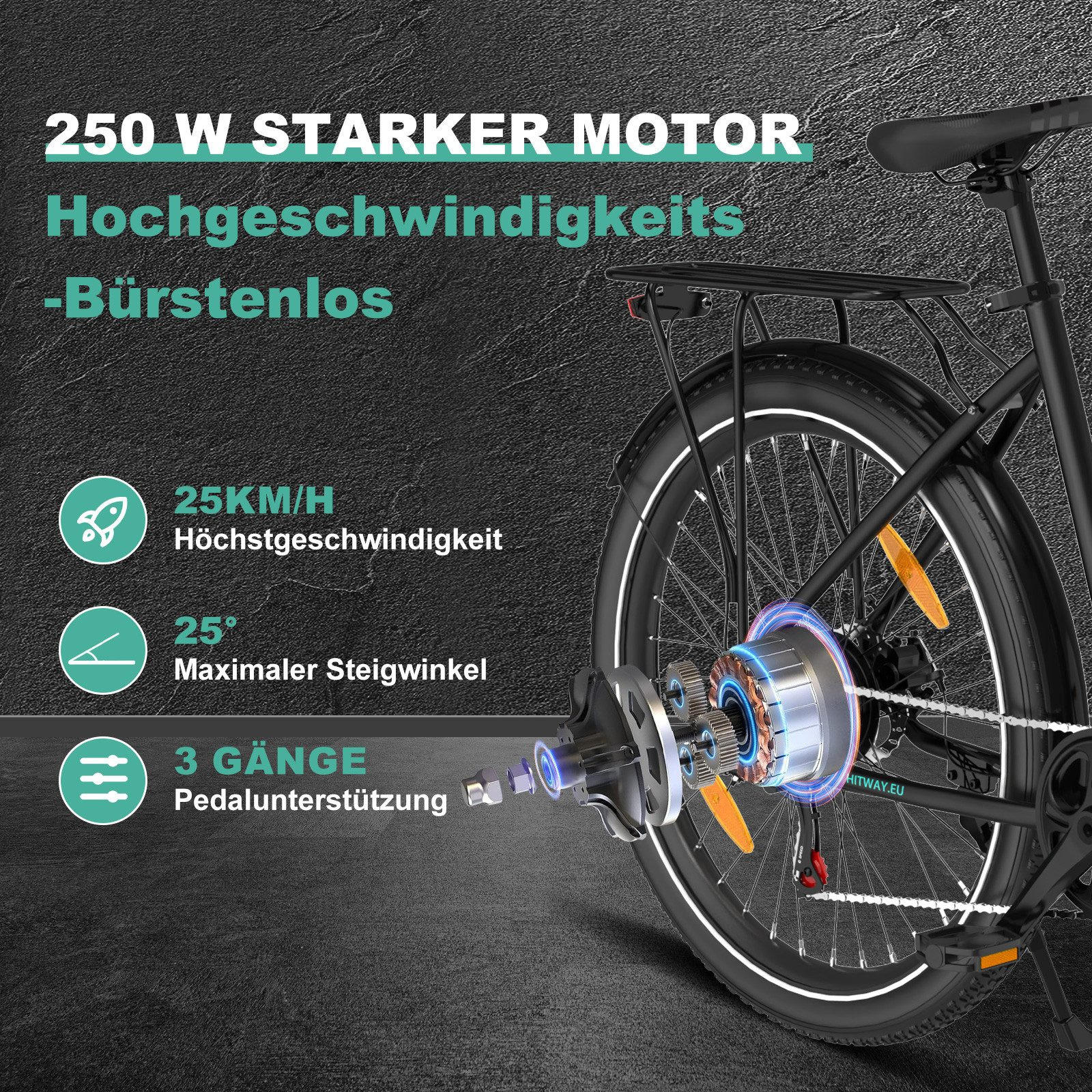 E-BIKE City BK18 27,5 *2,8 zoll mit Samsung 36V15Ah Akku bis zu 80km, 7 Gang - Schwarz, Metall (27cm) - COLORWAY