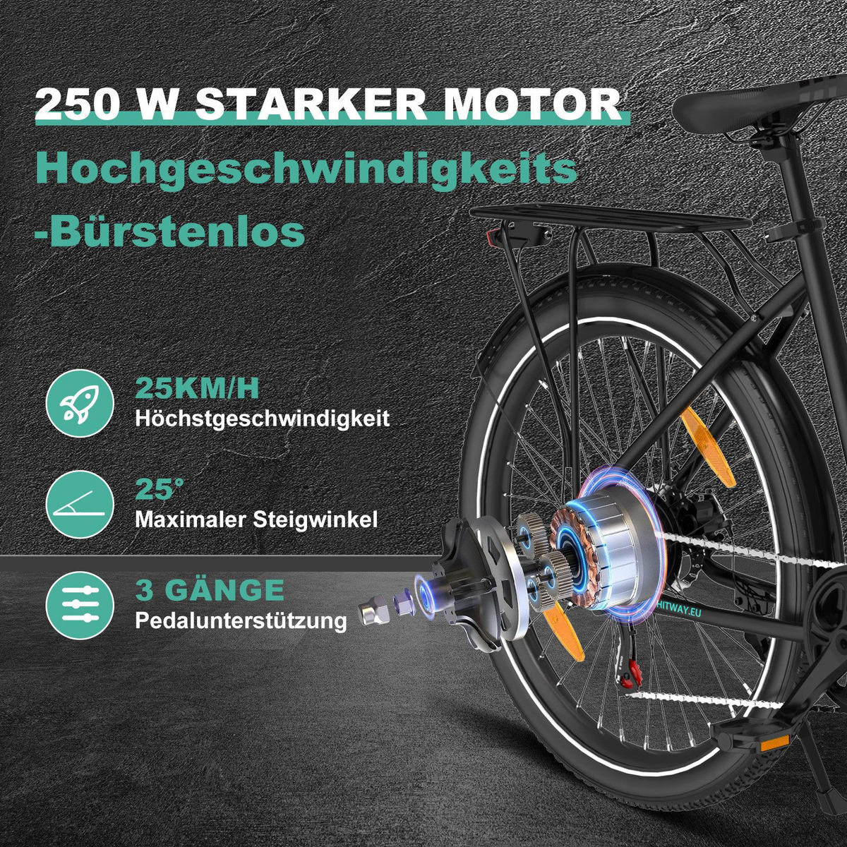 E-BIKE City BK18 27,5 *2,8 zoll mit Samsung 36V15Ah Akku bis zu 80km, 7 Gang - Schwarz, Metall (27cm) - COLORWAY