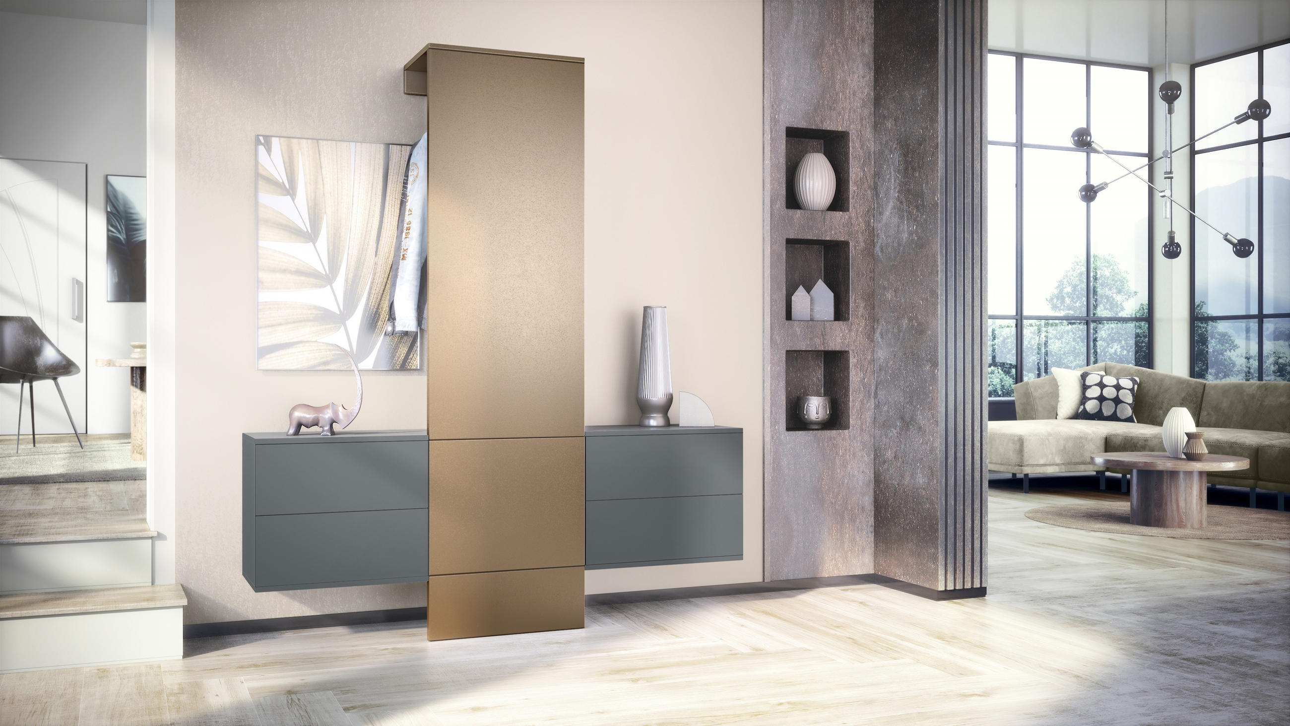 GARDEROBE Carlton Paneel in Bronze Optik - Bronzefarben, Holzwerkstoff (157/193/35cm) - Vladon