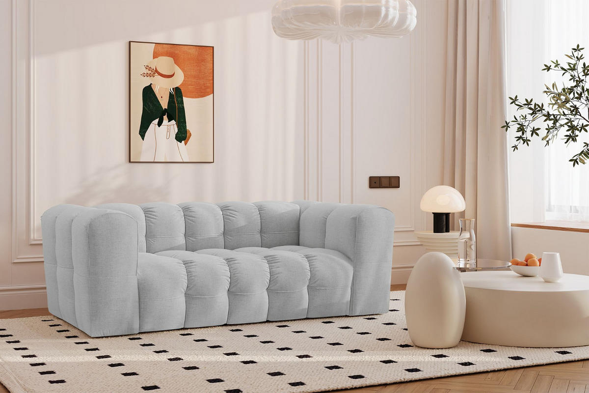 SOFA 2-Sitzer, Komfort, BALOO, Stoff Schenille, Hellgrau - Hellgrau, Holz (196/75/106cm) - Kaiser Möbel