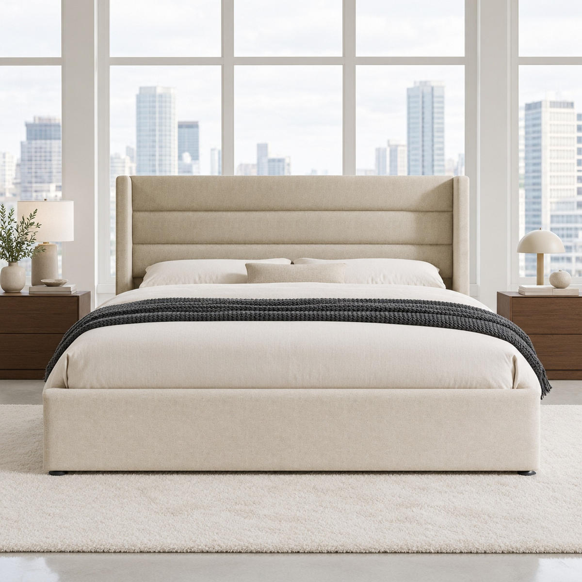 POLSTERBETT 140/200 mit Bettkasten und Lattenrost in Beige - Beige, Holzwerkstoff/Textil (140/200cm) - EVRYAE