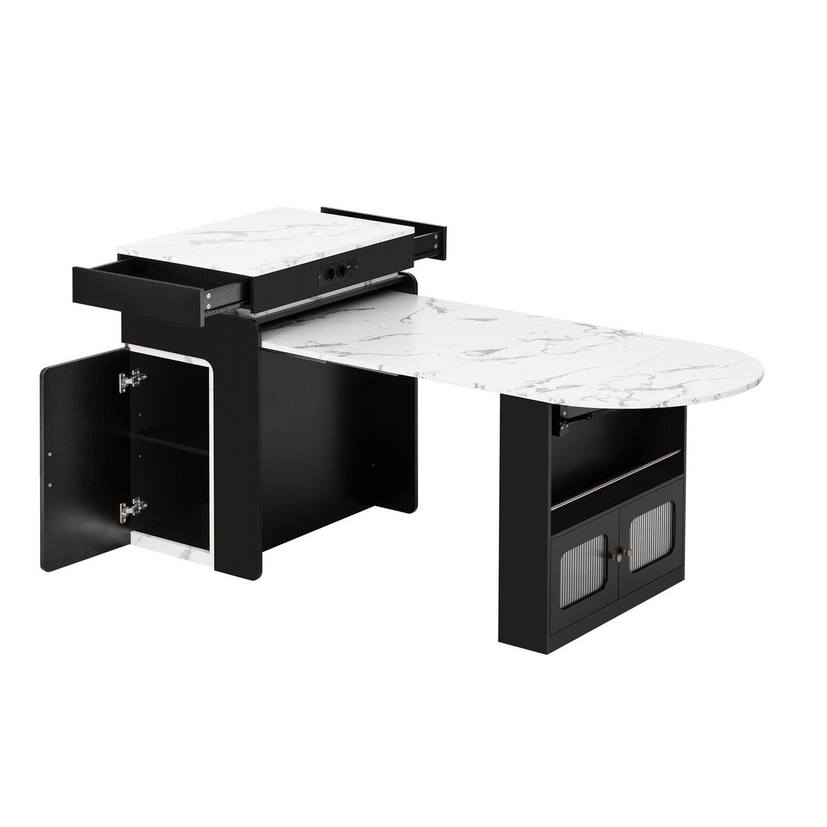 KÜCHENINSEL ausziehbar 55-194/80/95,5 cm mit LED DE-39581 Schwarz - Schwarz, Holzwerkstoff (80/95.5/55cm) - ComfortXL