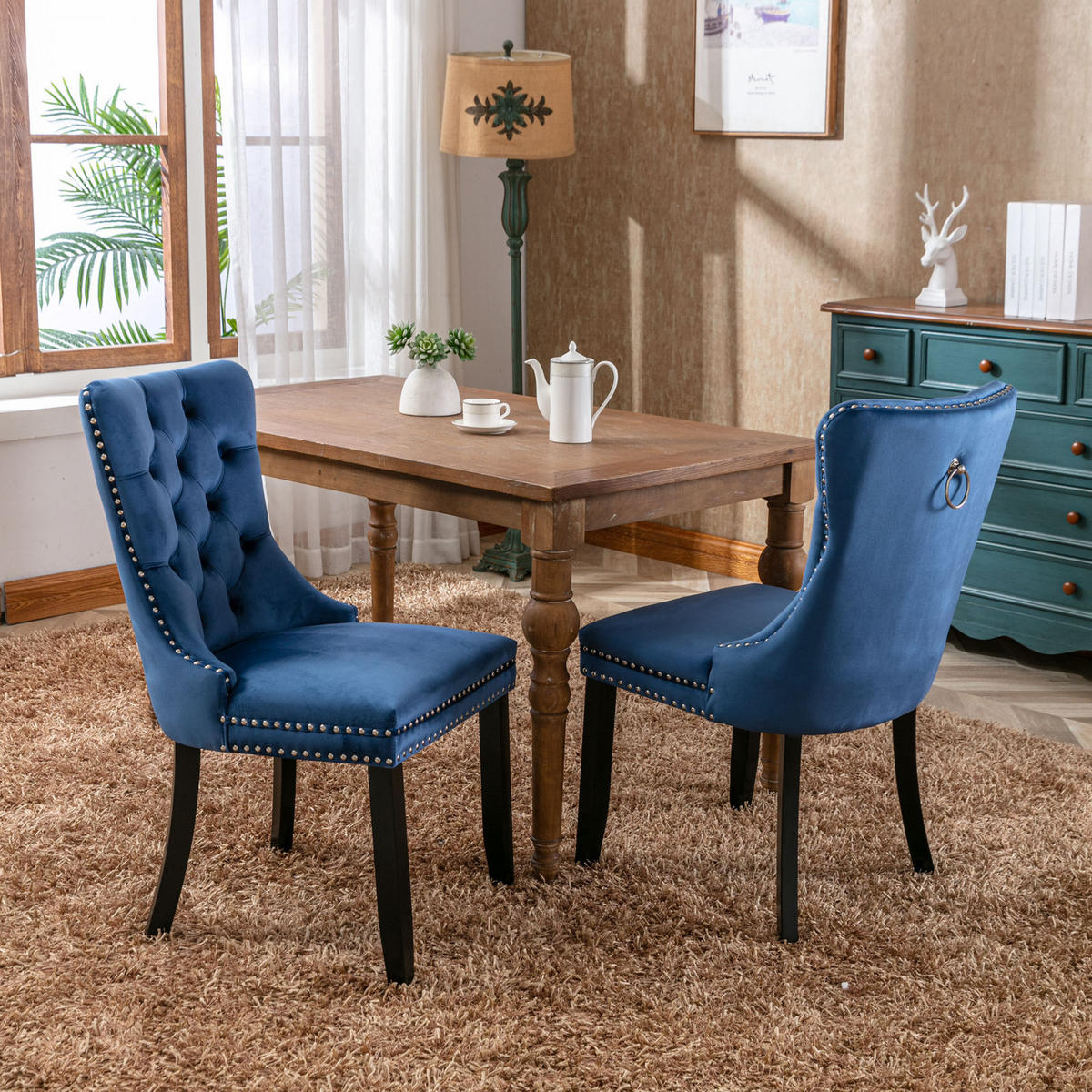 STUHL-SET DE-36286 2 Stück mit Ziernieten Blau - Blau, Holz (50/95/65cm) - ComfortXL