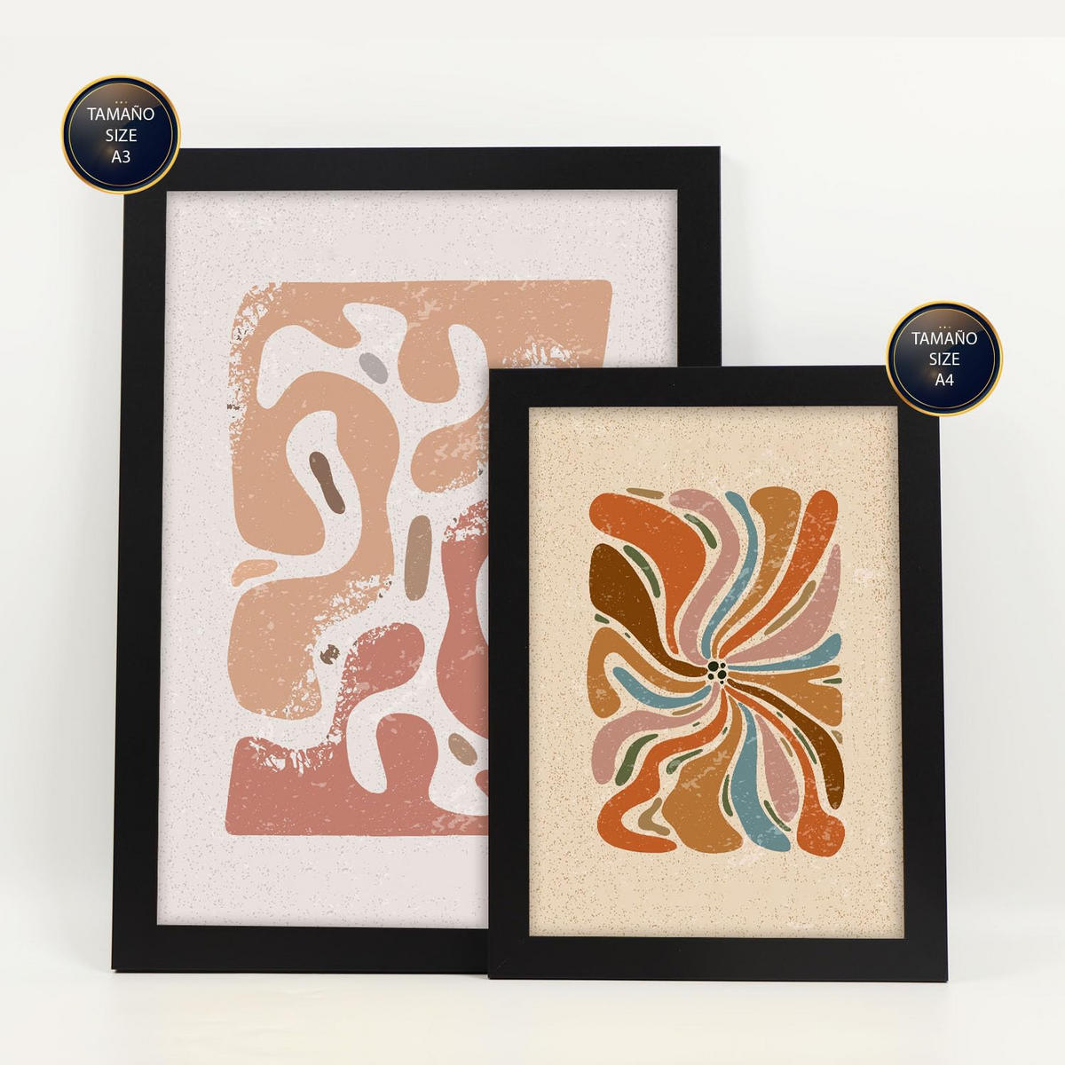 POSTER Set Mit 6 abstrakte ethnische Blume Größe A3 & A4 Schwarzer Rahmen - Schwarz, Papier (29.7/1cm) - Nacnic