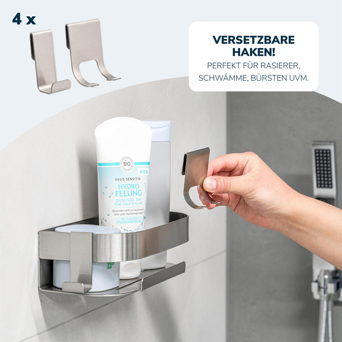 DUSCHABLAGEN (2er Set), Edelstahl - Edelstahlfarben, Metall (23/6.5/10.5cm) - eluno