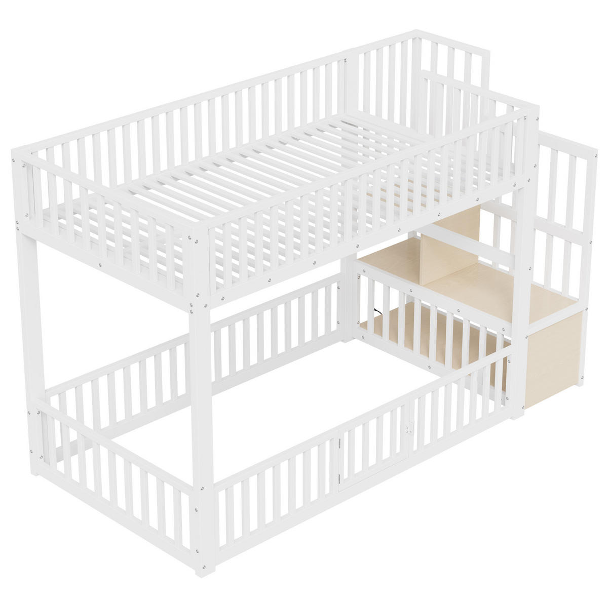 ETAGENBETT aus MDF und Metall 90x200 cm Weiß mit LED-Beleuchtung, Stauraumleiter und Schutzgittern - Weiß, Holzwerkstoff (90/200cm) - Modfu