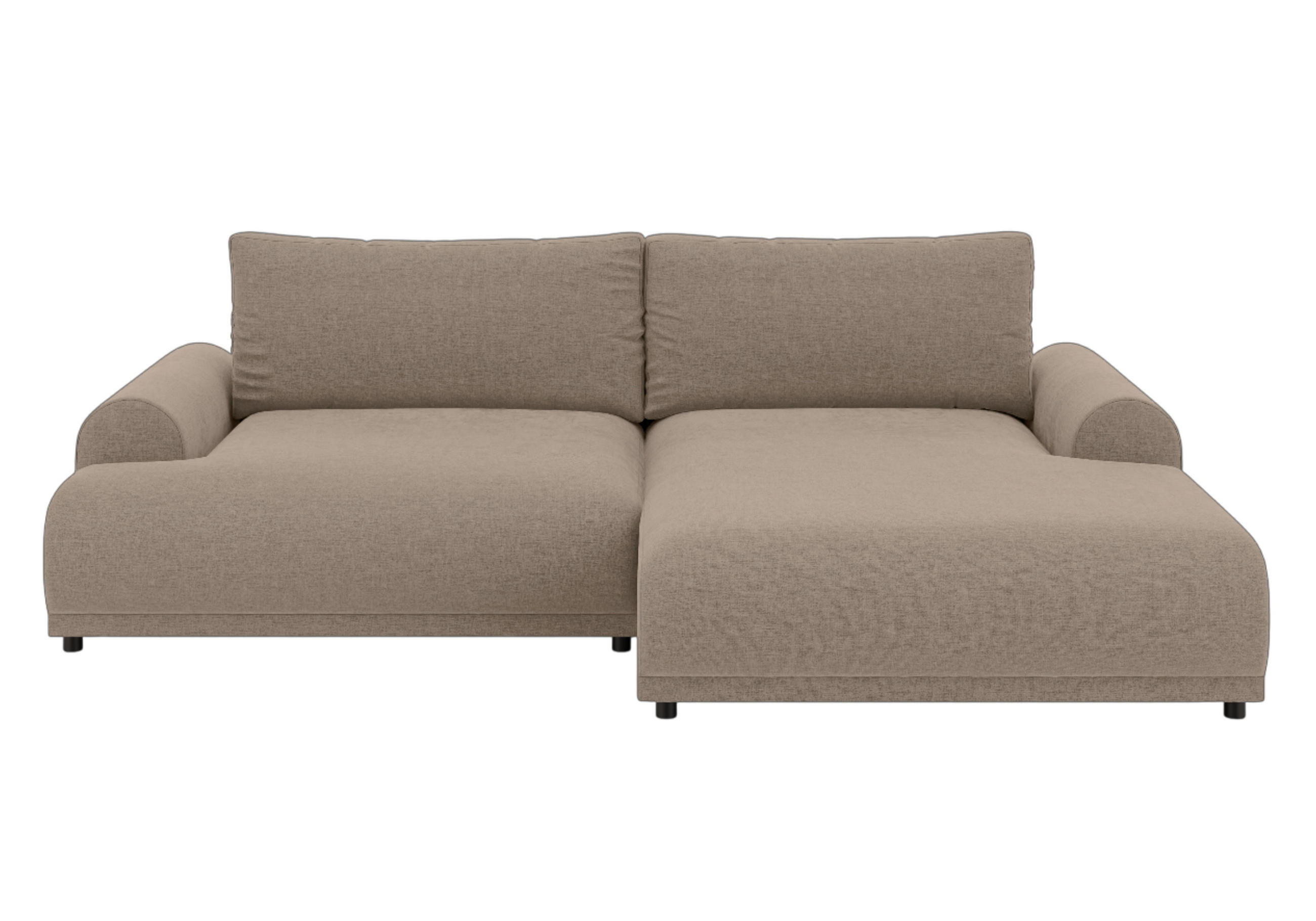ECKSOFA mit Schlaffunktion, Bettkasten, extrabreite Ottomane rechts, abgerundete Armlehnen, B240/T145/H81 cm, Chenille Hellbraun / 21021 - Hellbraun/Schwarz, Kunststoff/Textil (240/145cm) - luma-home