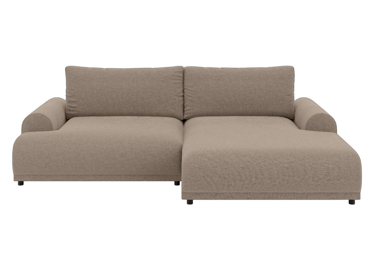 ECKSOFA mit Schlaffunktion, Bettkasten, extrabreite Ottomane rechts, abgerundete Armlehnen, B240/T145/H81 cm, Chenille Hellbraun / 21021 - Hellbraun/Schwarz, Kunststoff/Textil (240/145cm) - luma-home
