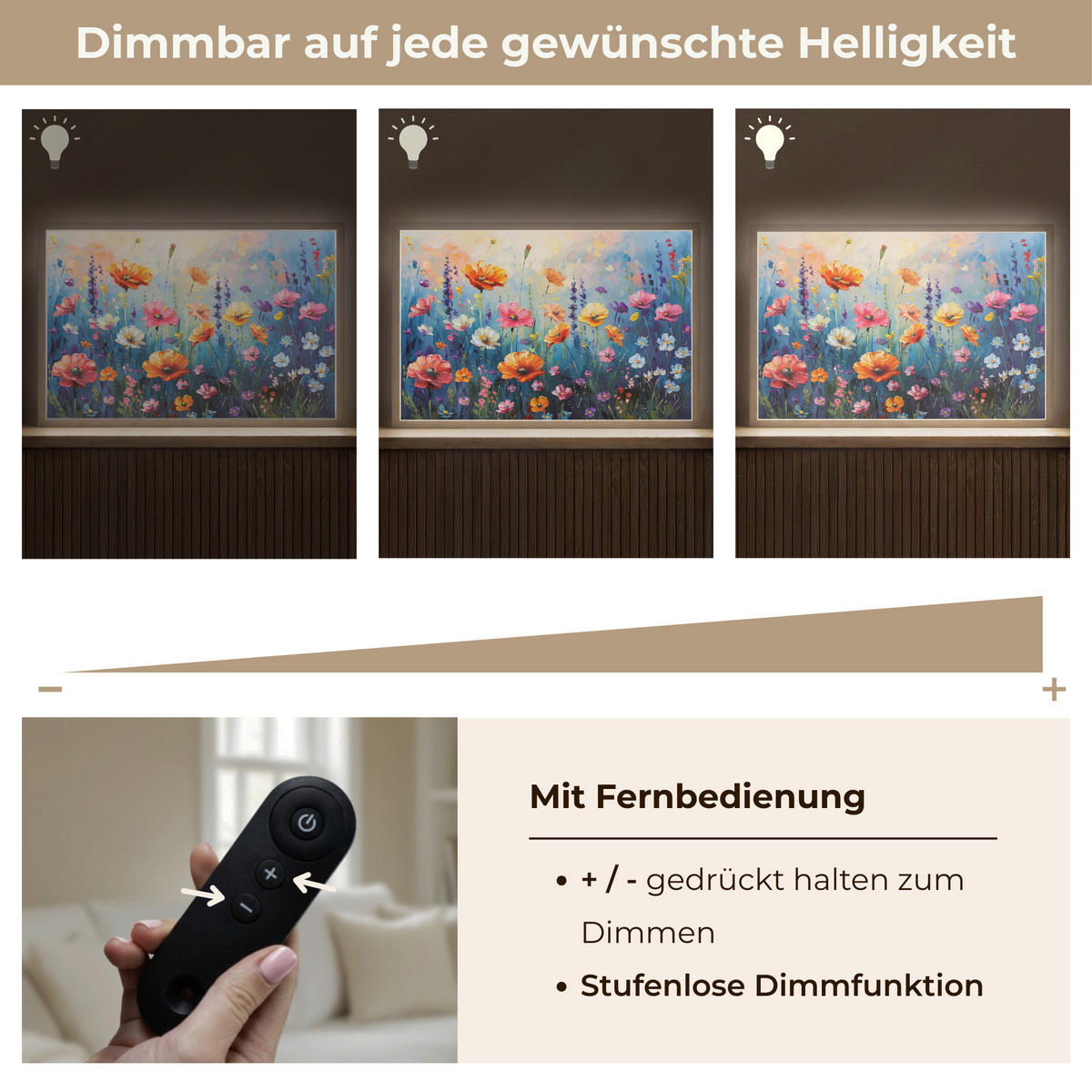 NÁSTĚNNÁ LAMPA S AKUMULÁTOREM Květiny - Příroda - Akvarel - Umění 60x40 cm - různobarevná, kompozitní dřevo (60/40/8cm) - OnlyWow