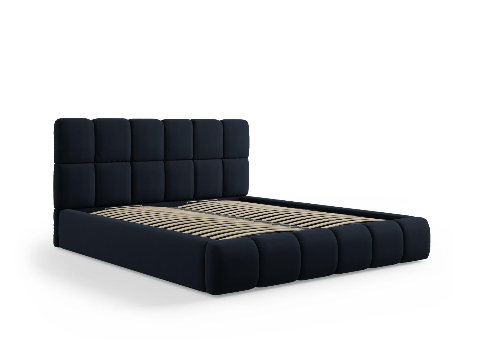 BETT mit Bettkasten und Kopfteil Bellis aus Samt dunkelblau 160x200cm - Dunkelblau, Textil (160/200cm) - Micadoni