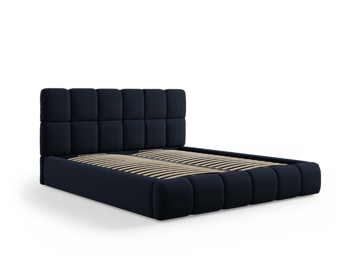 BETT mit Bettkasten und Kopfteil Bellis aus Samt dunkelblau 160x200cm - Dunkelblau, Textil (160/200cm) - Micadoni
