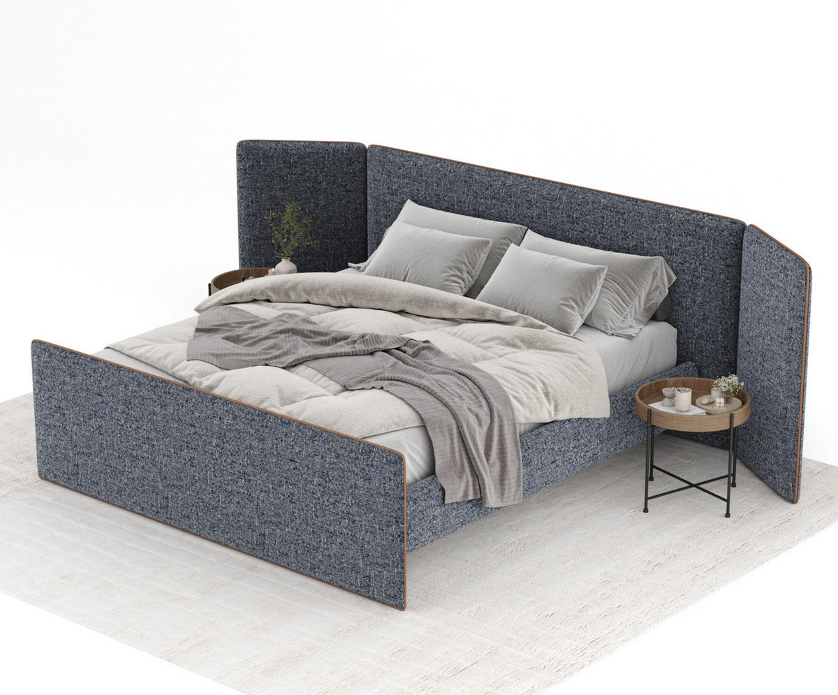 POLSTERBETT Tokyo Marineblau 180/200 cm - Naturfarben/Dunkelblau, Holz/Holzwerkstoff (180/200cm) - Maison de Reve
