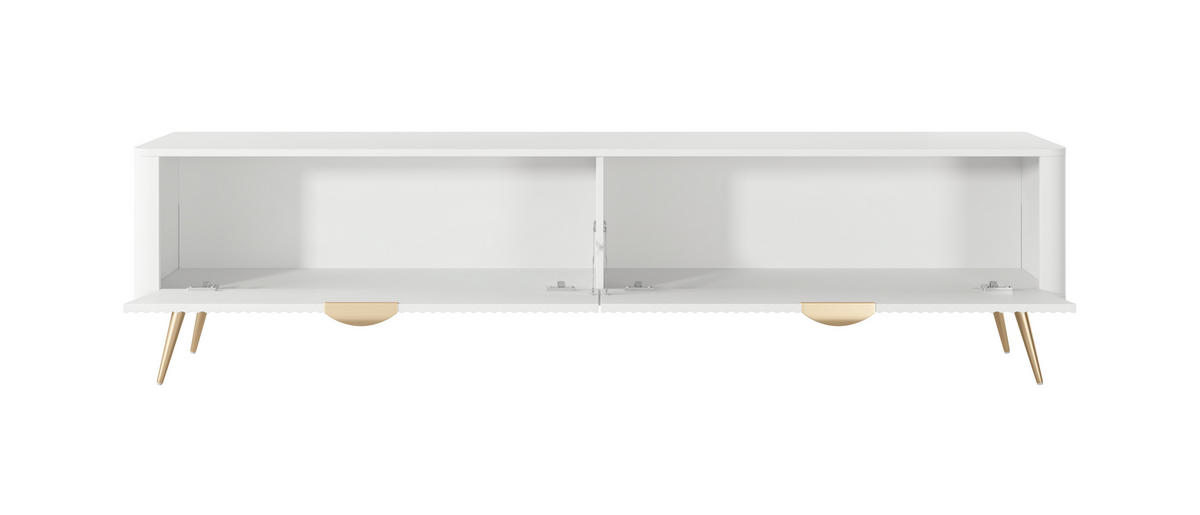 TV Lowboard 200 cm Brando auf Beinen, 2 Türen, Weiß - Goldfarben/Weiß, Holz/Metall (200/51/38cm) - Emporius