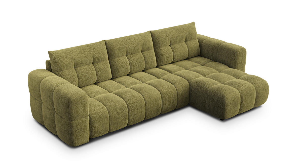 ECKSOFA CLOUDI 4-Sitzer rechts, olivgrün - Schwarz/Olivgrün, Holz/Textil (294/160cm) - Courtois Laville