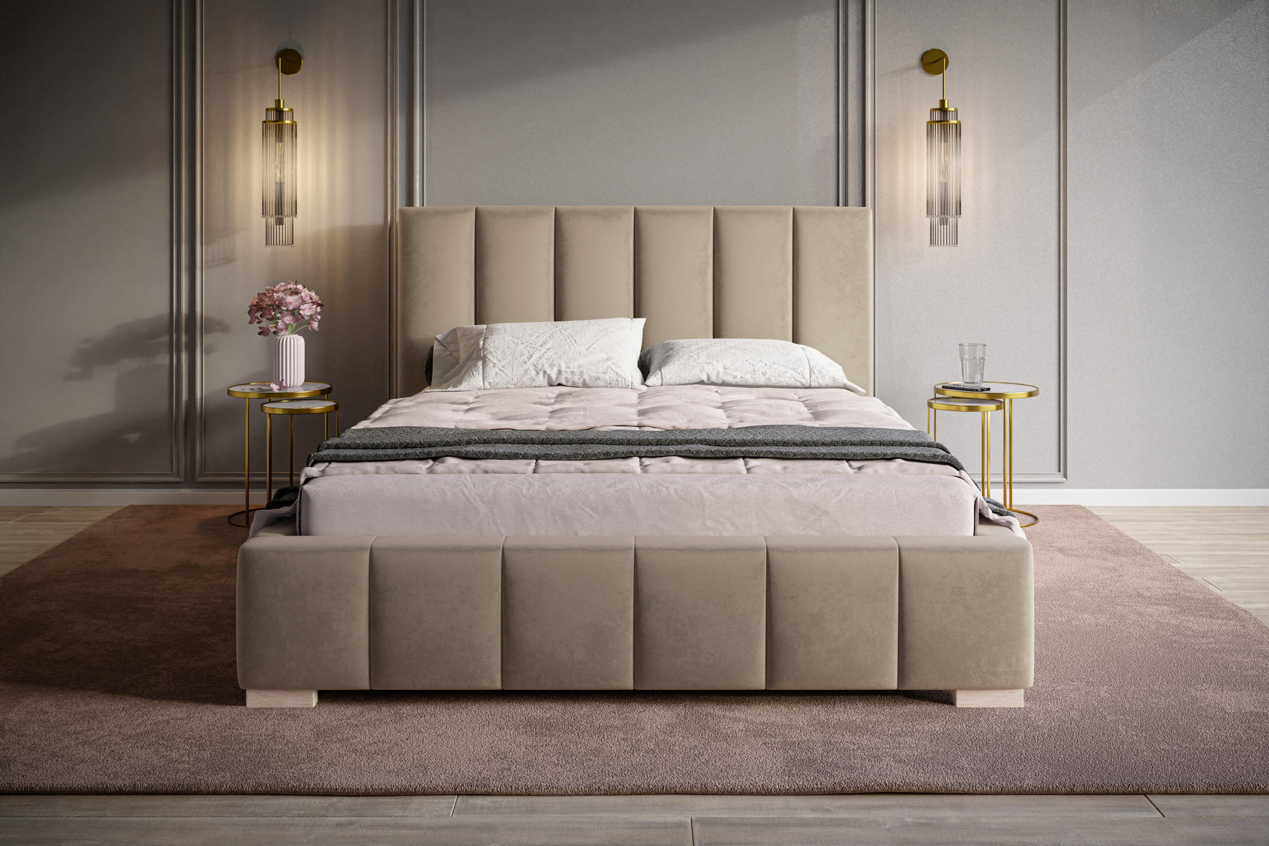 POLSTERBETT Tokio, 120x200 cm, mit Bettkasten und Lattenrost aus Holz, Velourstoff, Farbe: Beige - Beige, Holz/Kunststoff (120/200cm) - Alpi-Möbel