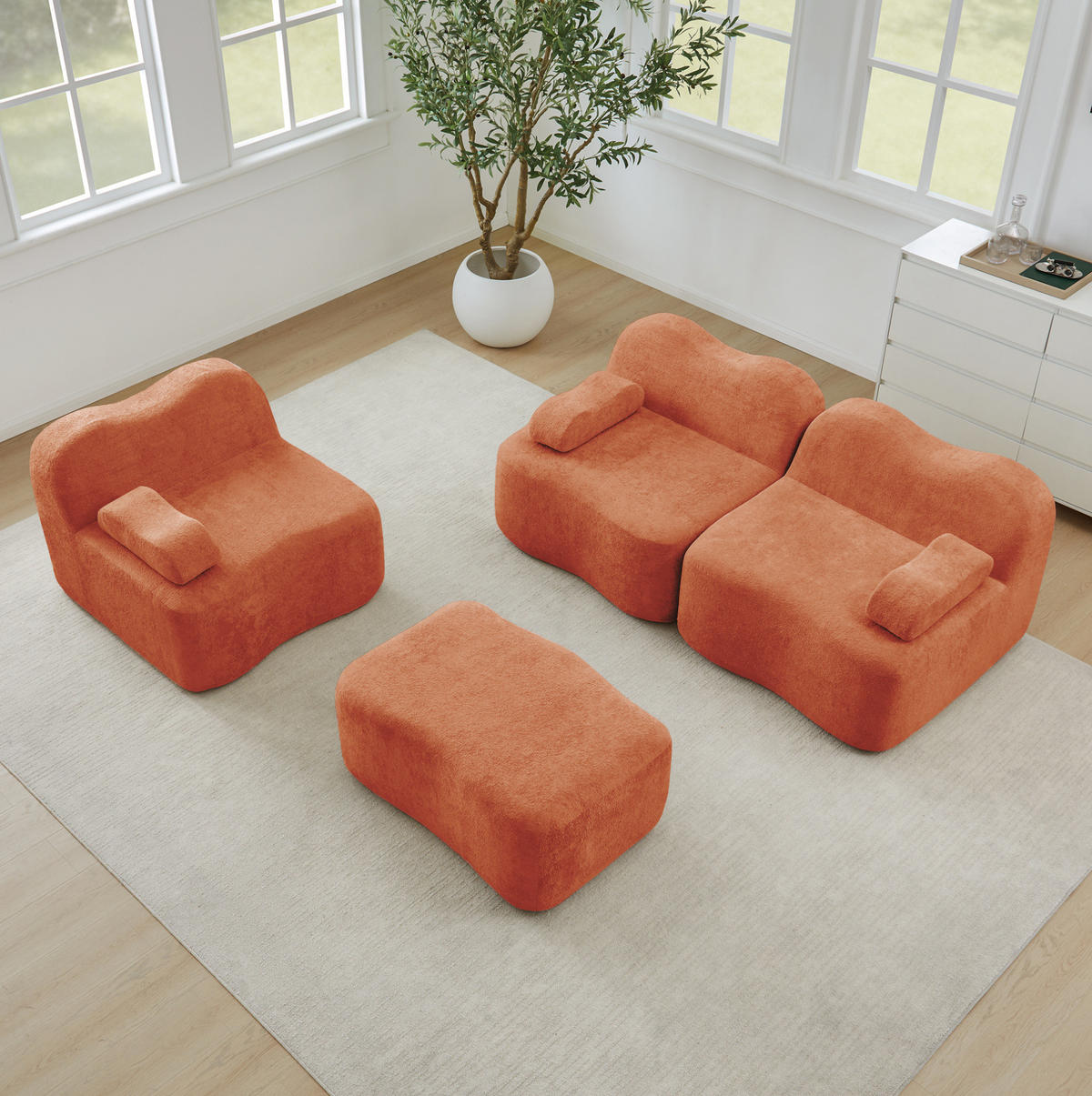 SOFA modulares Ecksofa mit Hocker Samt Orange - Orange, Textil (167/288cm) - Meubliv