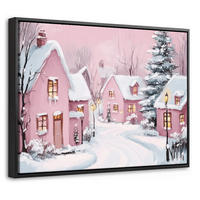 LEINWAND Bilder mit Rahmen - Weihnachtsdorf - Rosa - Winter - Schnee - Häuser - 40x30 - Altrosa, Textil (40/30cm) - MuchoWow