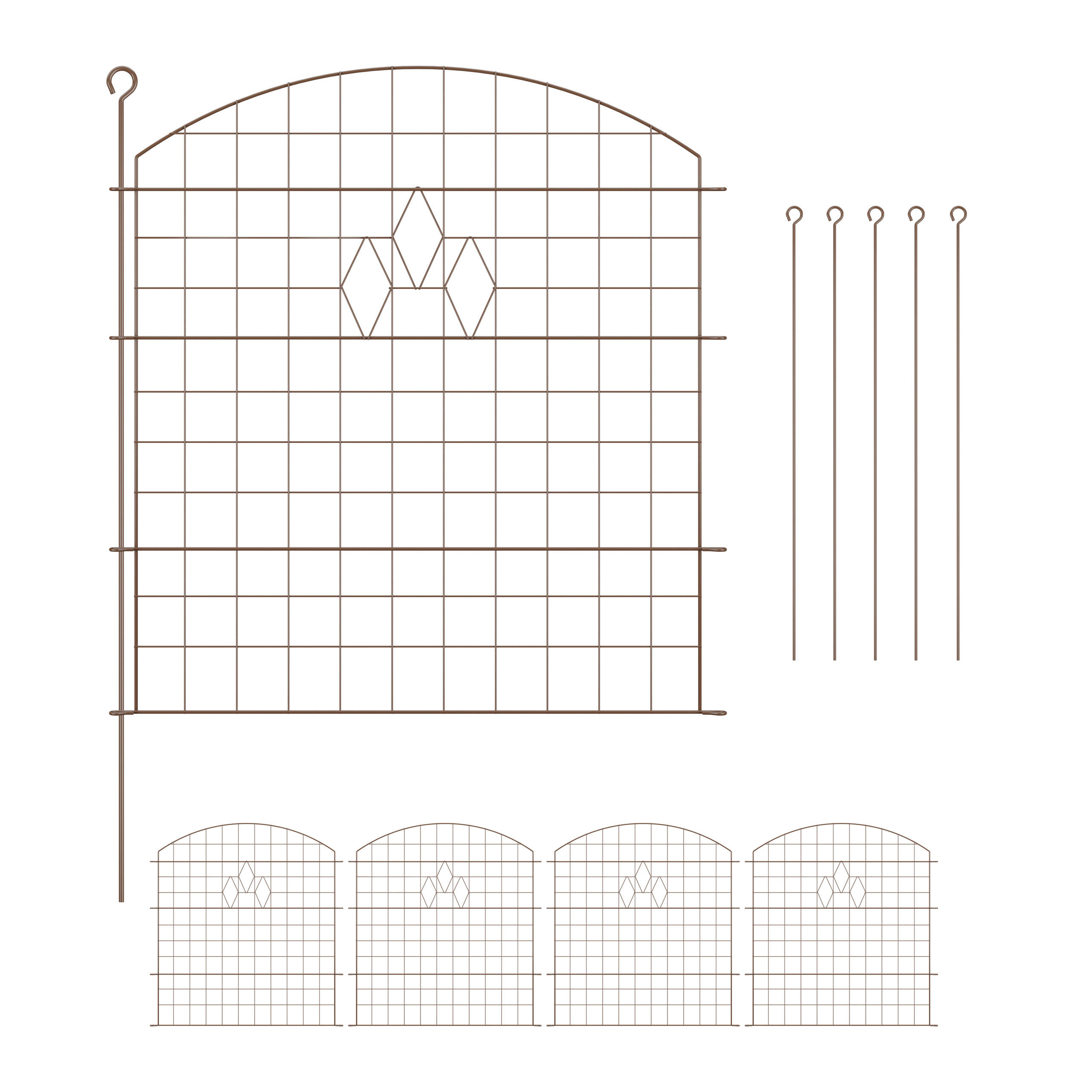 5XTEICHZAUN - Braun, Metall (365/78cm) - Relaxdays