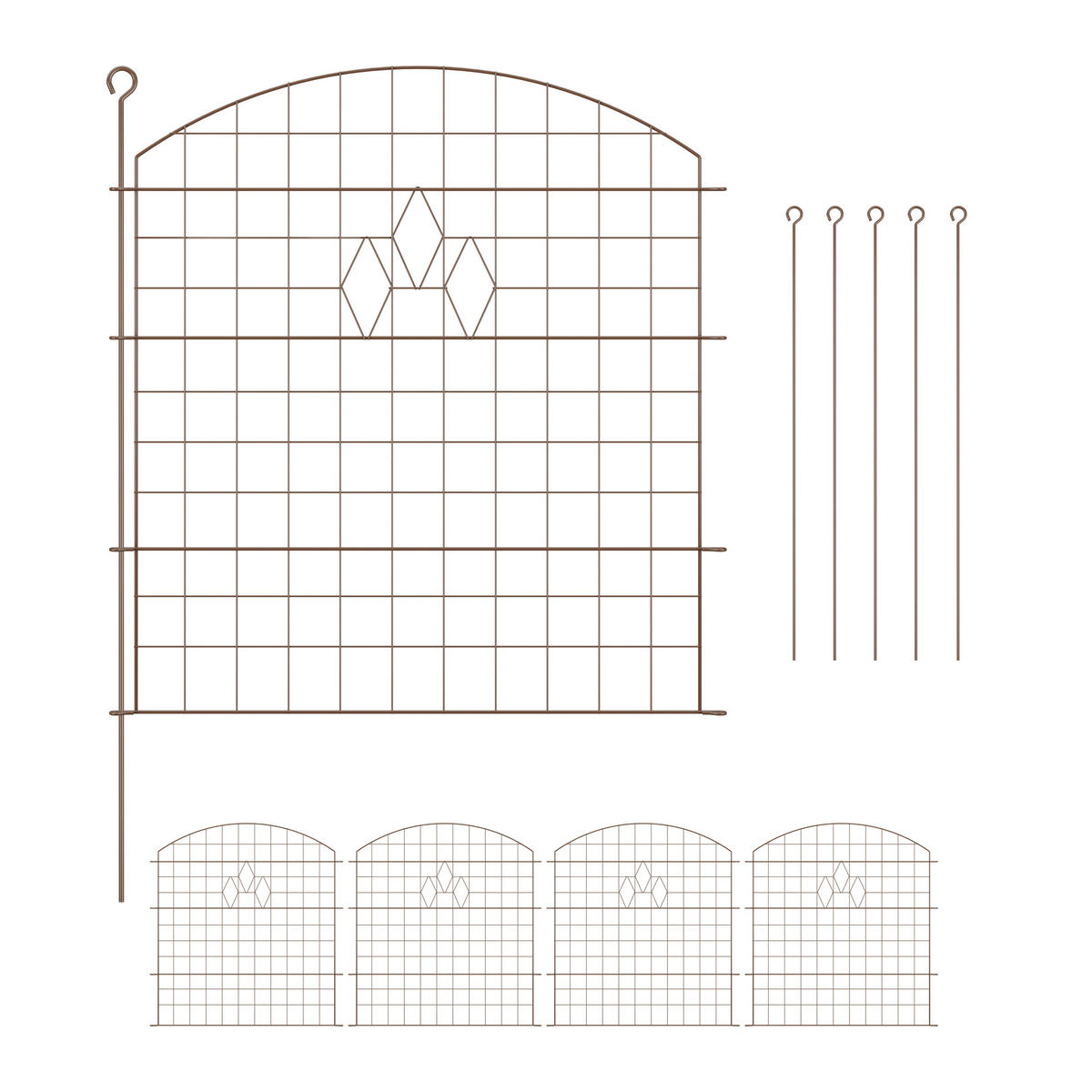 5XTEICHZAUN - Braun, Metall (365/78cm) - Relaxdays