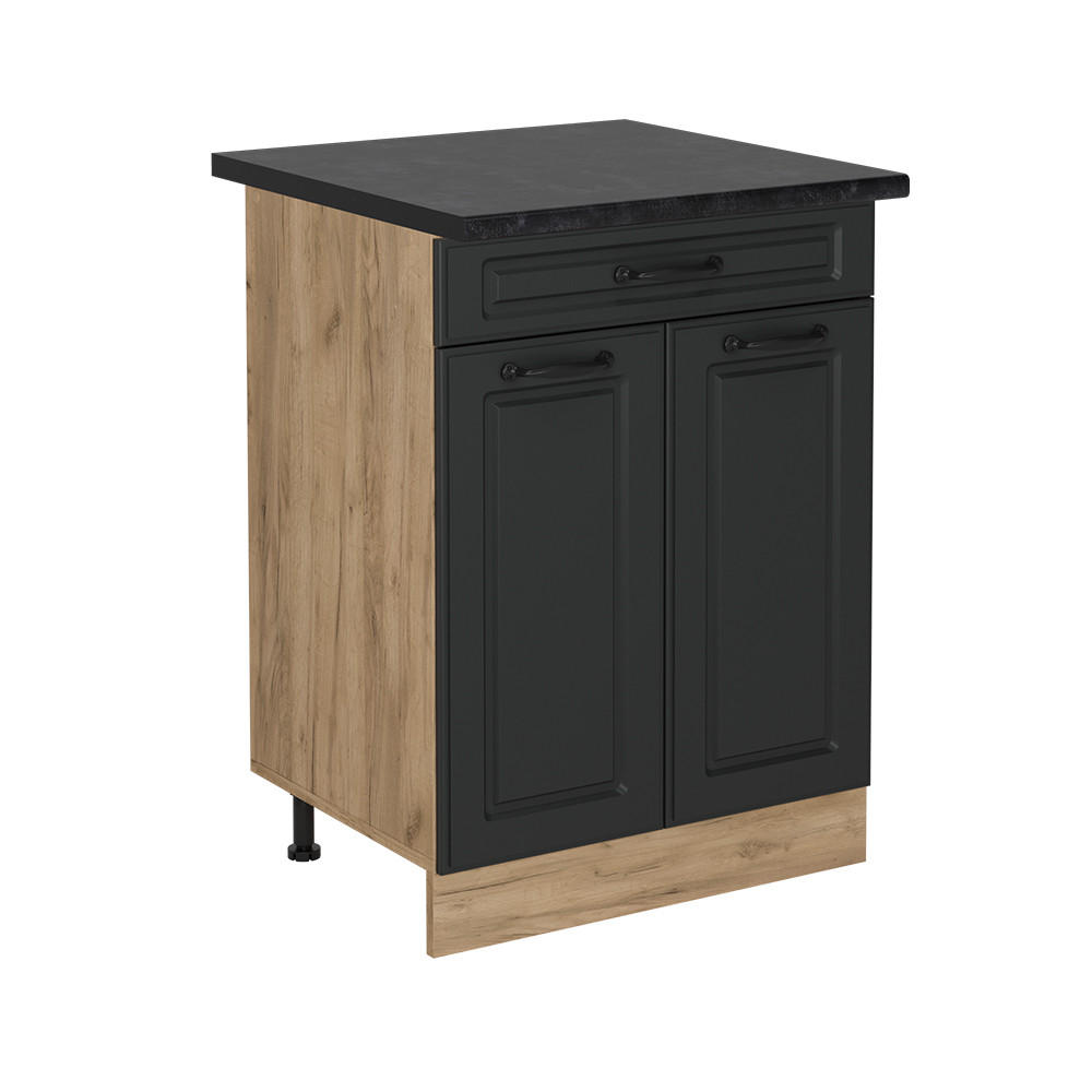 KÜCHENUNTERSCHRANK R-Line Anthrazit Landhaus 60 cm mit Schublade, AP Anthrazit - Honigeiche/Anthrazit, Holzwerkstoff (60/81.6/60cm) - Vicco