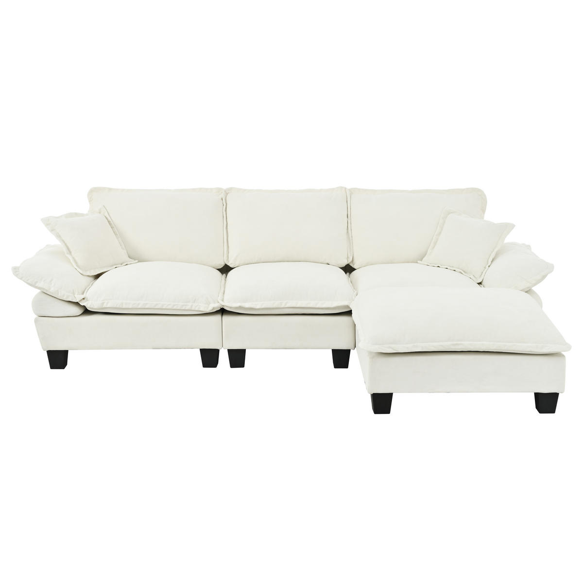 ECKSOFA 263/151/90 cm beige aus Chenille mit Ottomane - Beige, Textil (151/263cm) - OKWISH