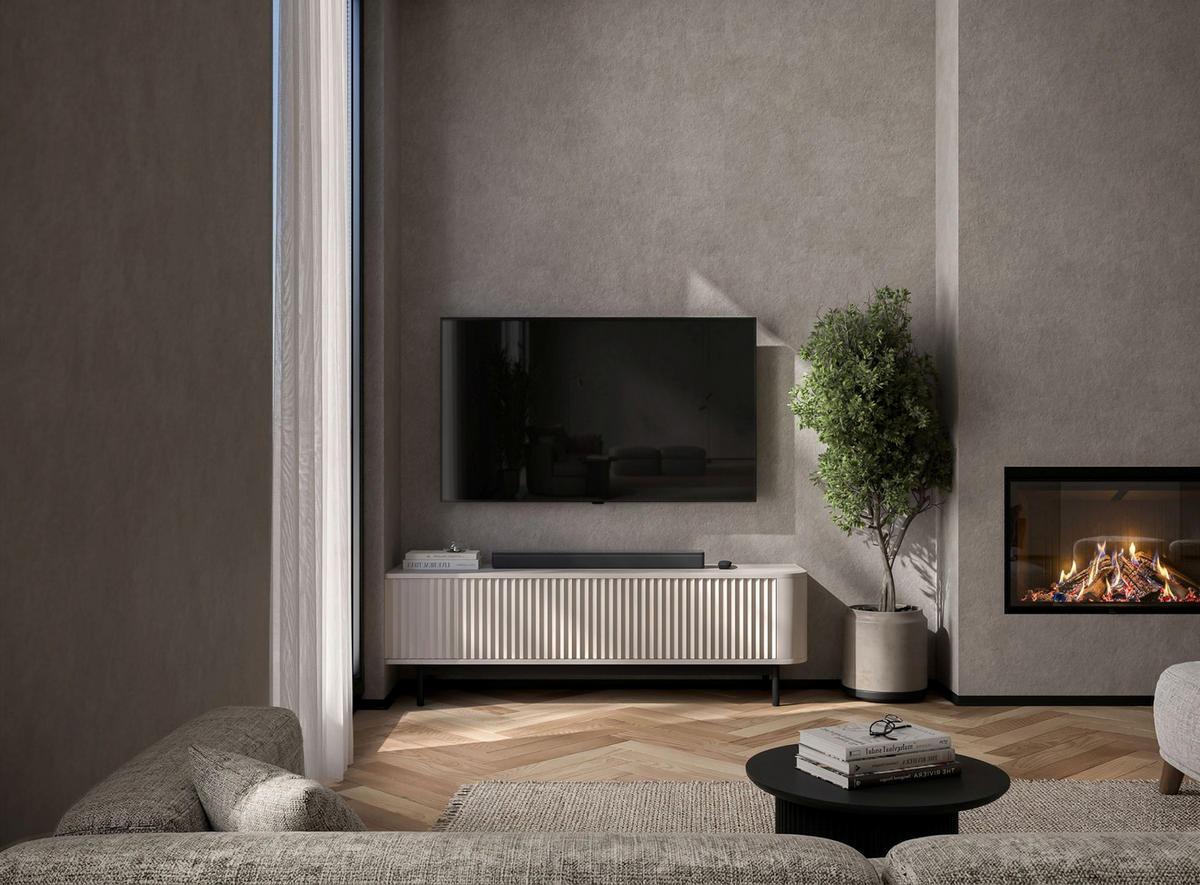 TV komoda Aurora mat kašmir 140 cm s crnim metalnim okvirom - boje kašmira/crna, drvni materijal/metal (140/44/35cm) - Meble Lindner