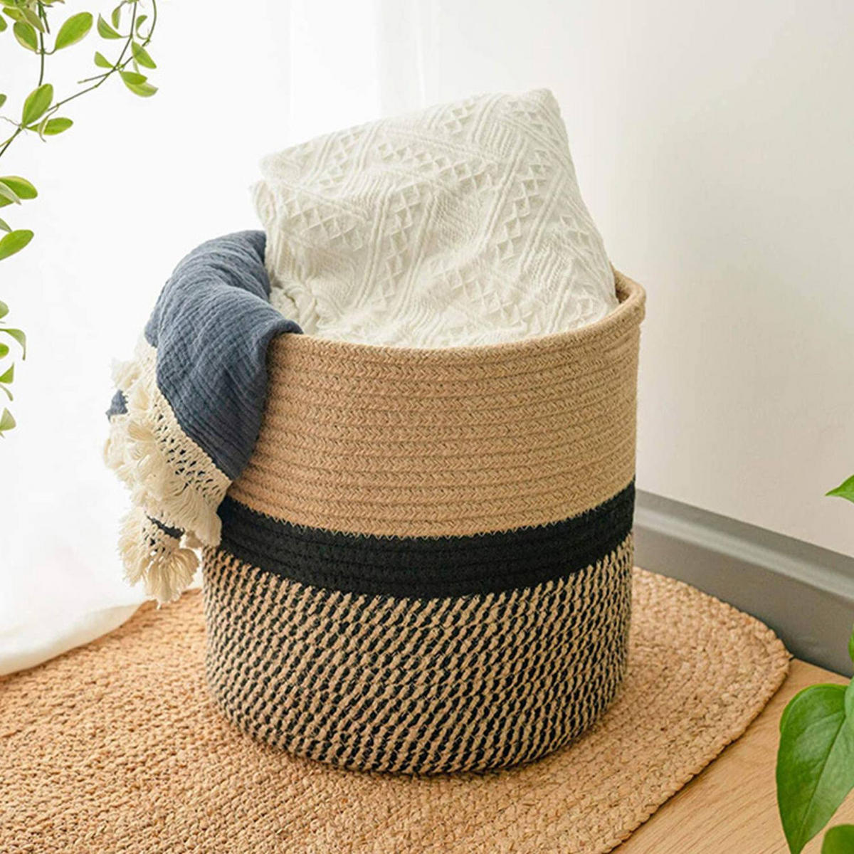 PFLANZKORB aus Baumwollseil 20 / 20 cm - Braun, Textil (20cm)