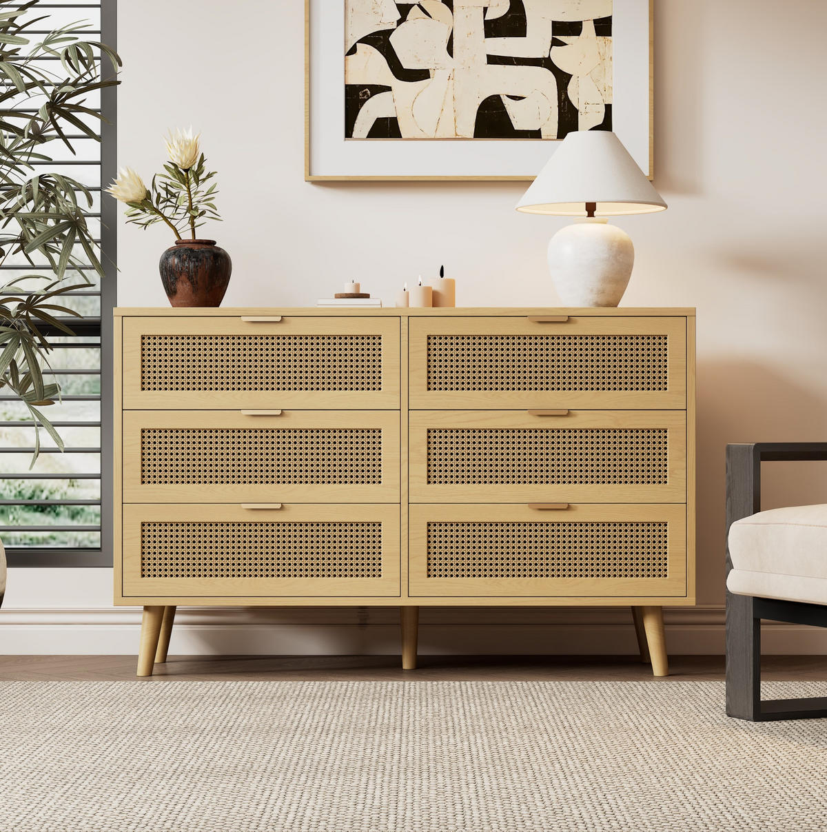 KOMMODE, 6 Schubladen, mit Massivholzbeinen, 120x40x76,5 cm, Walnussfarben - Walnussfarben, Holzwerkstoff (40/76.5/120cm) - Modfu