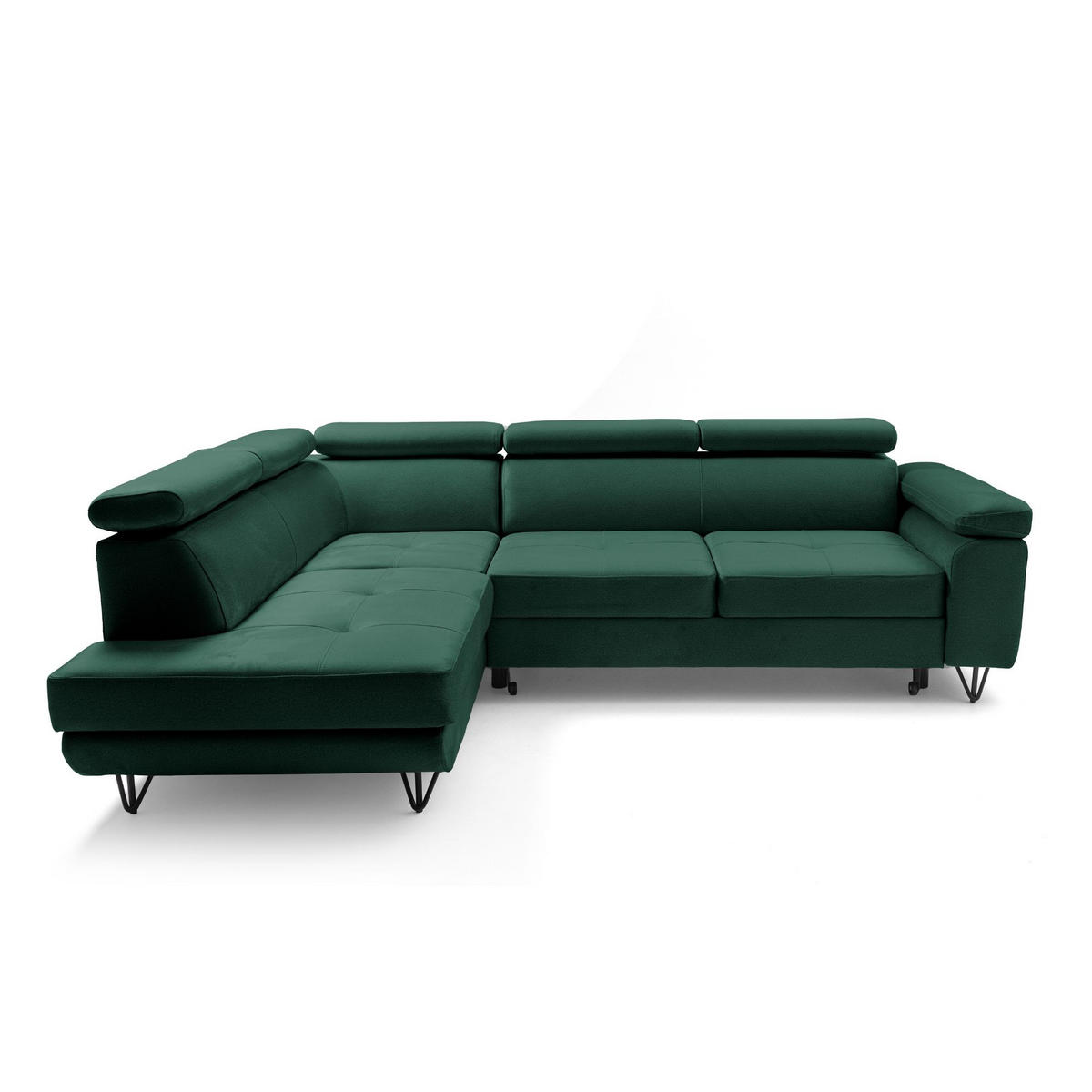 ECKSOFA JUNIOR L Links mit Schlaffunktion 194x128 Velours Dunkelgrün - Dunkelgrün/Schwarz, Holz/Textil (249/184cm) - Muffo