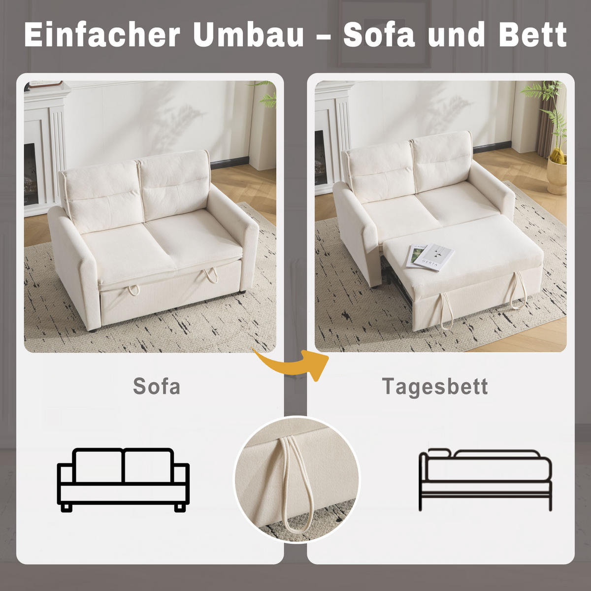 SCHLAFSOFA Samt-Bezug mit Ausziehfunktion und 5-fach verstellbarer Rückenlehne Hellbeige 127/90/87 cm - Beige, Textil (90/87/127cm) - Redom