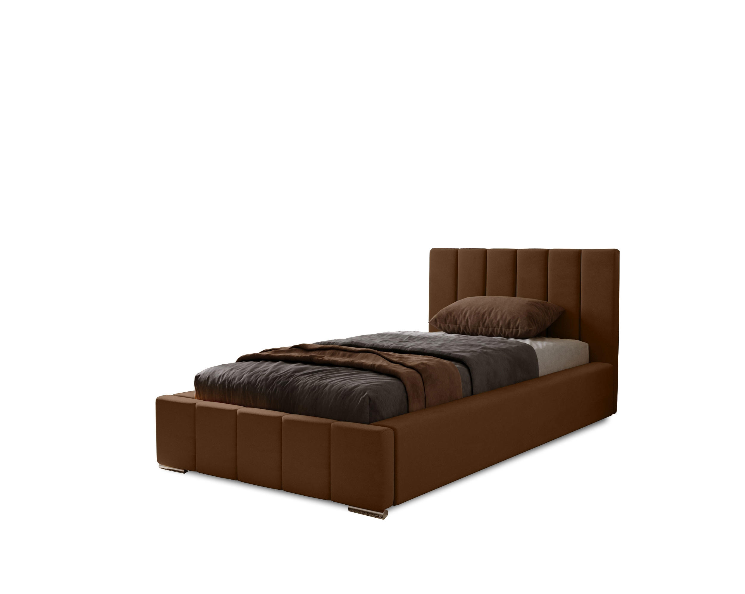 POLSTERBETT Nero 80x200 cm, Einzelbett mit Bettkasten und Lattenrost aus Holz, Velourstoff: Dunkelbraun - Dunkelbraun, Holz/Kunststoff (80/200cm) - Marpur