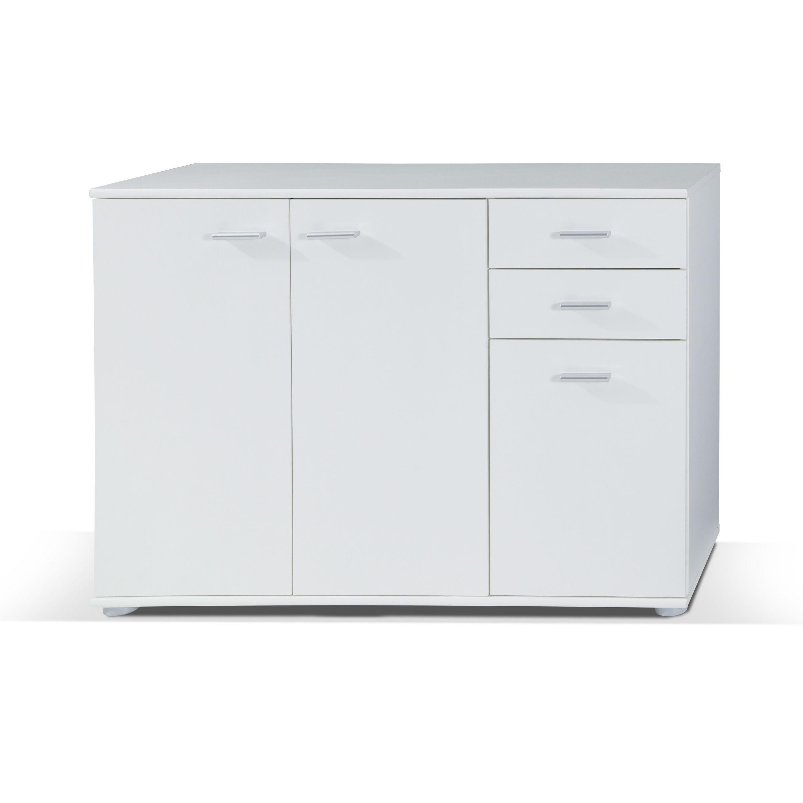 KOMMODE MICHELE 106/75/35 cm mit 2 Schubladen 3 Türen Weiß - Weiß, Holzwerkstoff (106/75/35cm) - MASSENO