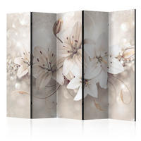 PARAVÁN Obojstranný 5-dielny 225x172 cm Biele Kvety Ľalie Abstrakcia - biela, drevo/textil (225/172/3cm) - Muralo