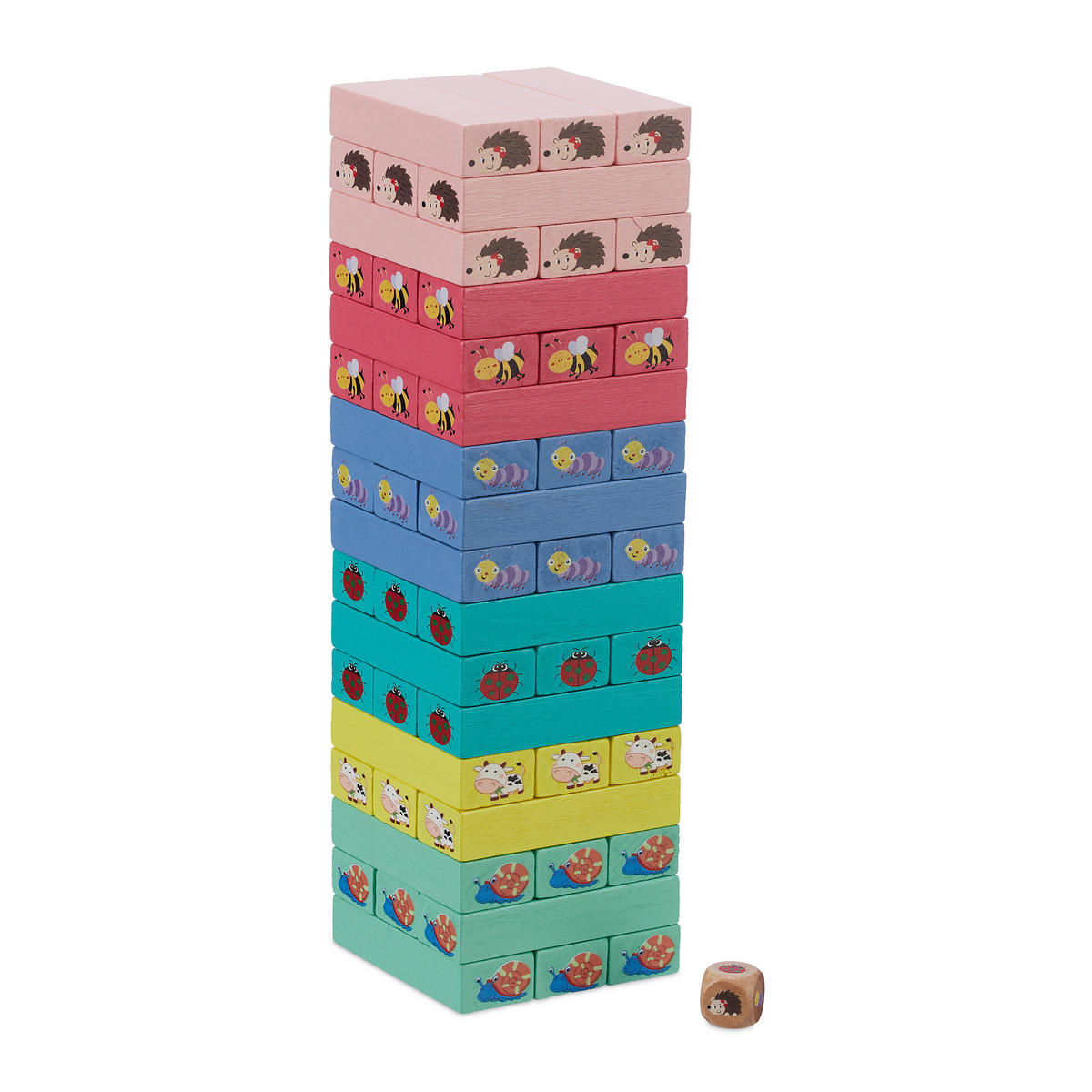 WACKELTURM - Multicolor, Holz (7.5/7.5cm) - Relaxdays