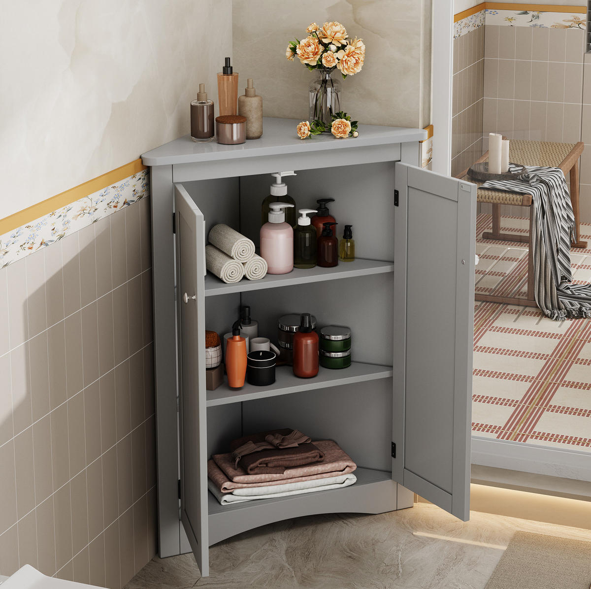 MIDISCHRANK 61,5/80 cm aus MDF mit 2 Türen Grau - Grau, Holzwerkstoff (34.5/90/61.5cm) - Modenvie