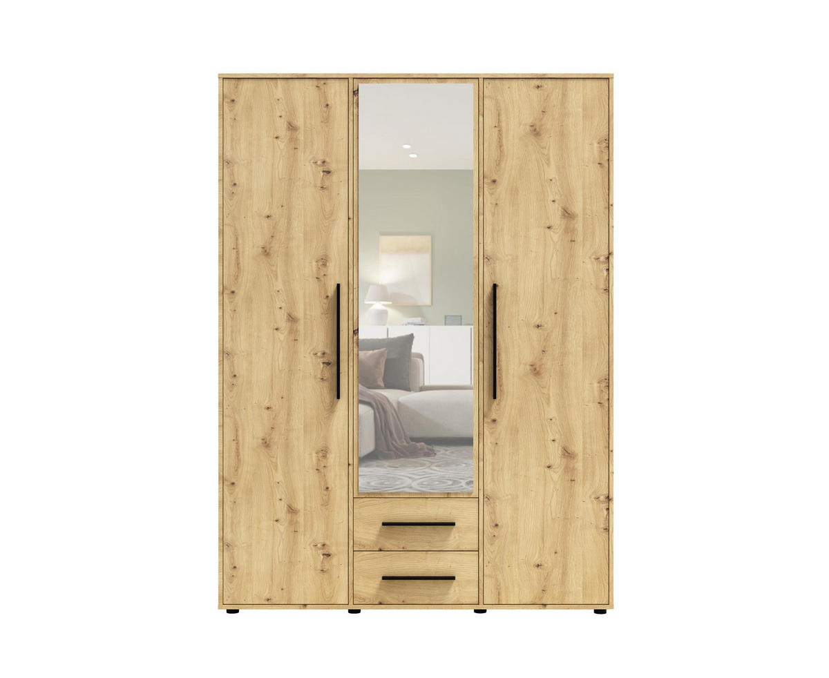 KLEIDERSCHRANK Maxivo Artisan Eiche, dreitüriger Kippschrank mit Schubladen und Spiegel, Erweiterung - Schwarz/Eiche Artisan, Holzwerkstoff (150/248/59cm) - Bettso