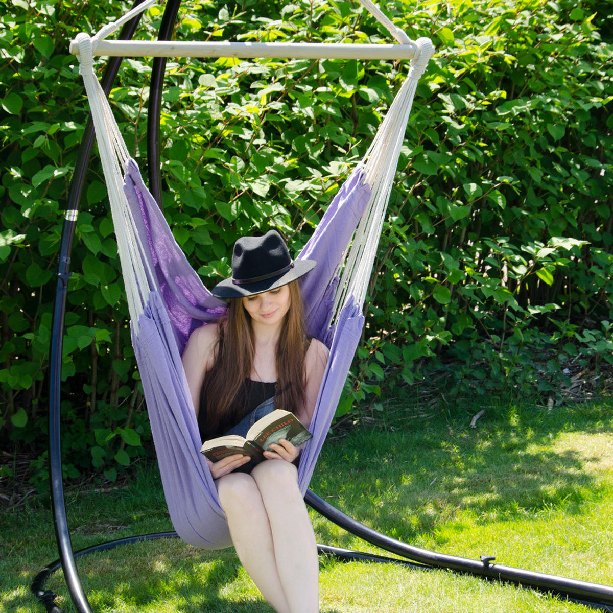 XXL HÄNGESESSEL 185/130 cm Belastbar bis 150 kg Violett Flieder - Rosa, Textil (130/155/185cm) - Amanka