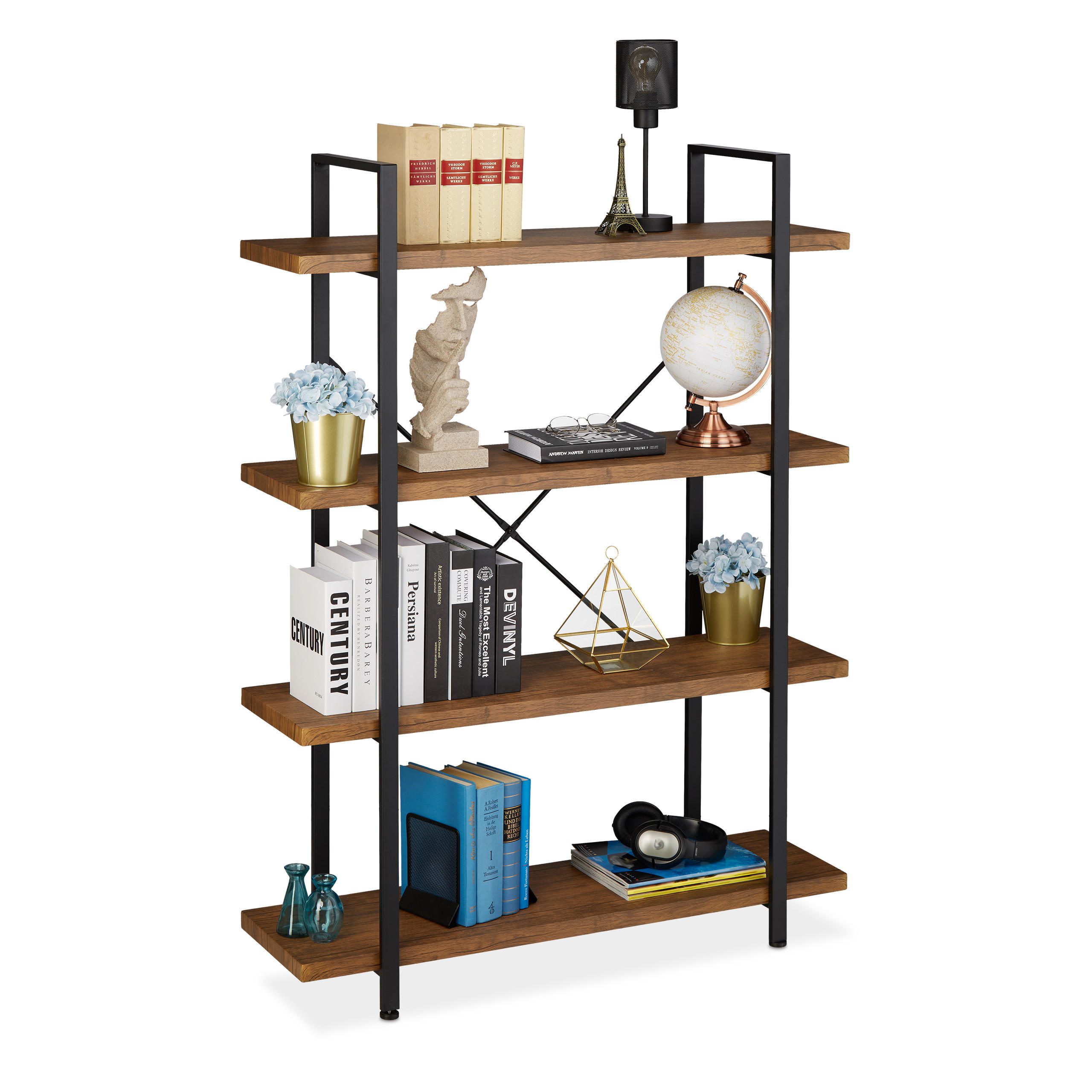 BÜCHERREGAL - Braun, Holzwerkstoff/Metall (105/140/33.5cm) - Relaxdays