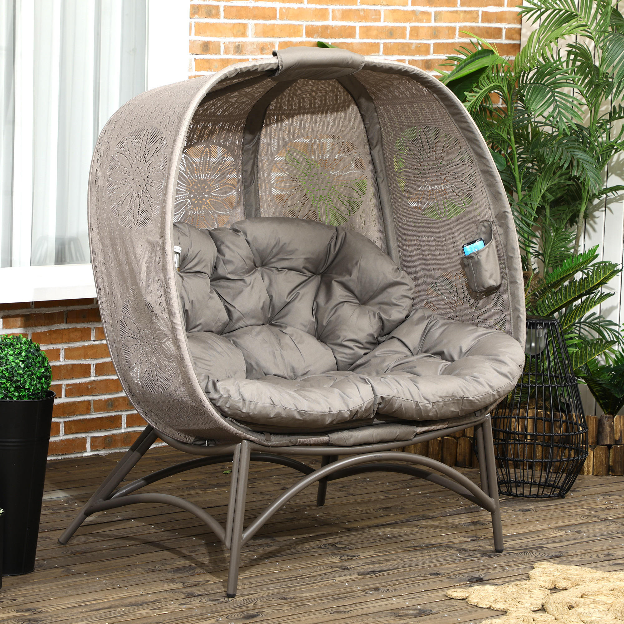 GARTENSTUHL, Stahl, Sand - Sandfarben, Metall (75/142/126cm) - Outsunny