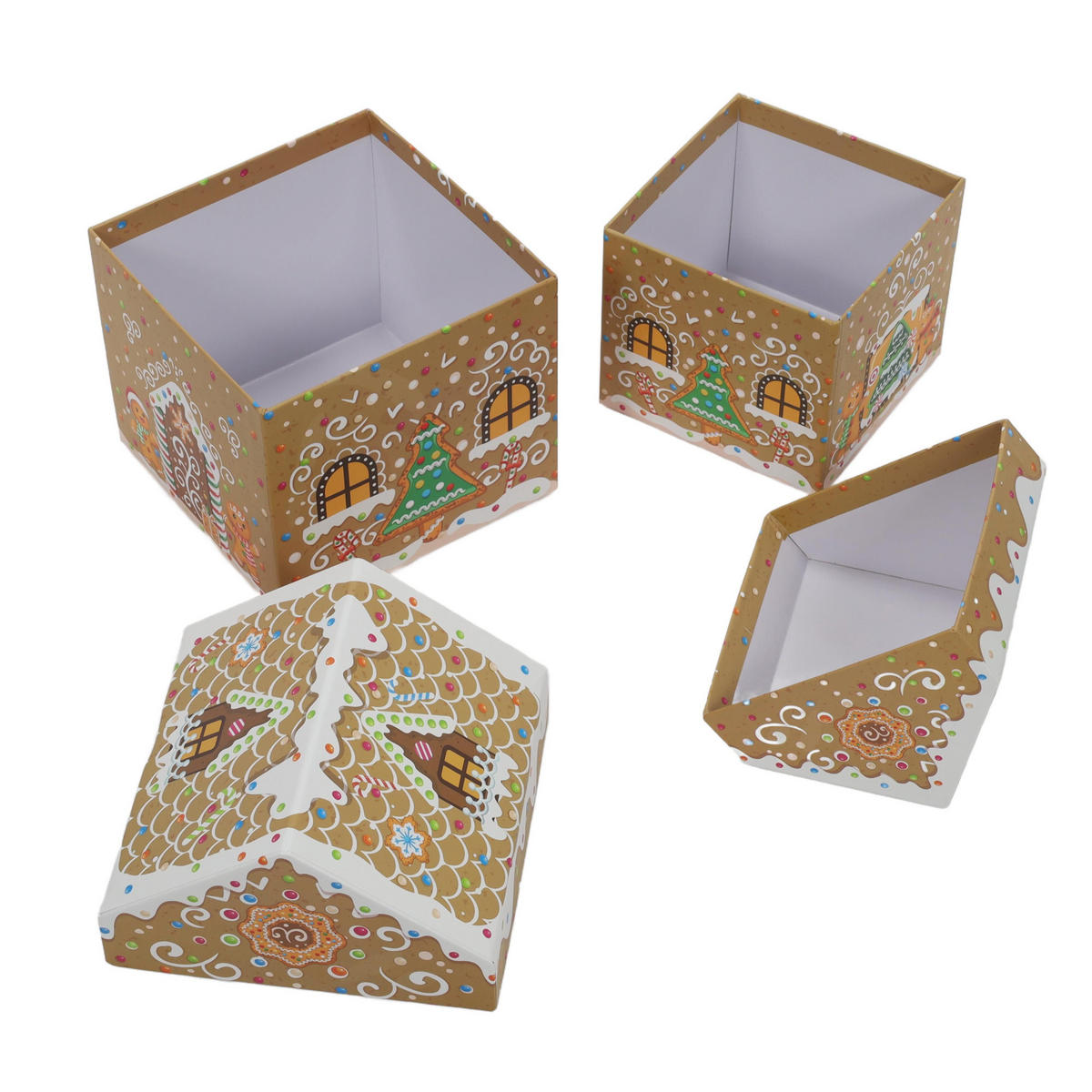 GESCHENKBOXEN Weihnachtshäuschen 2 Stk. - Hellbraun, Papier (15.3/19/15.3cm) - Home Styling Collection