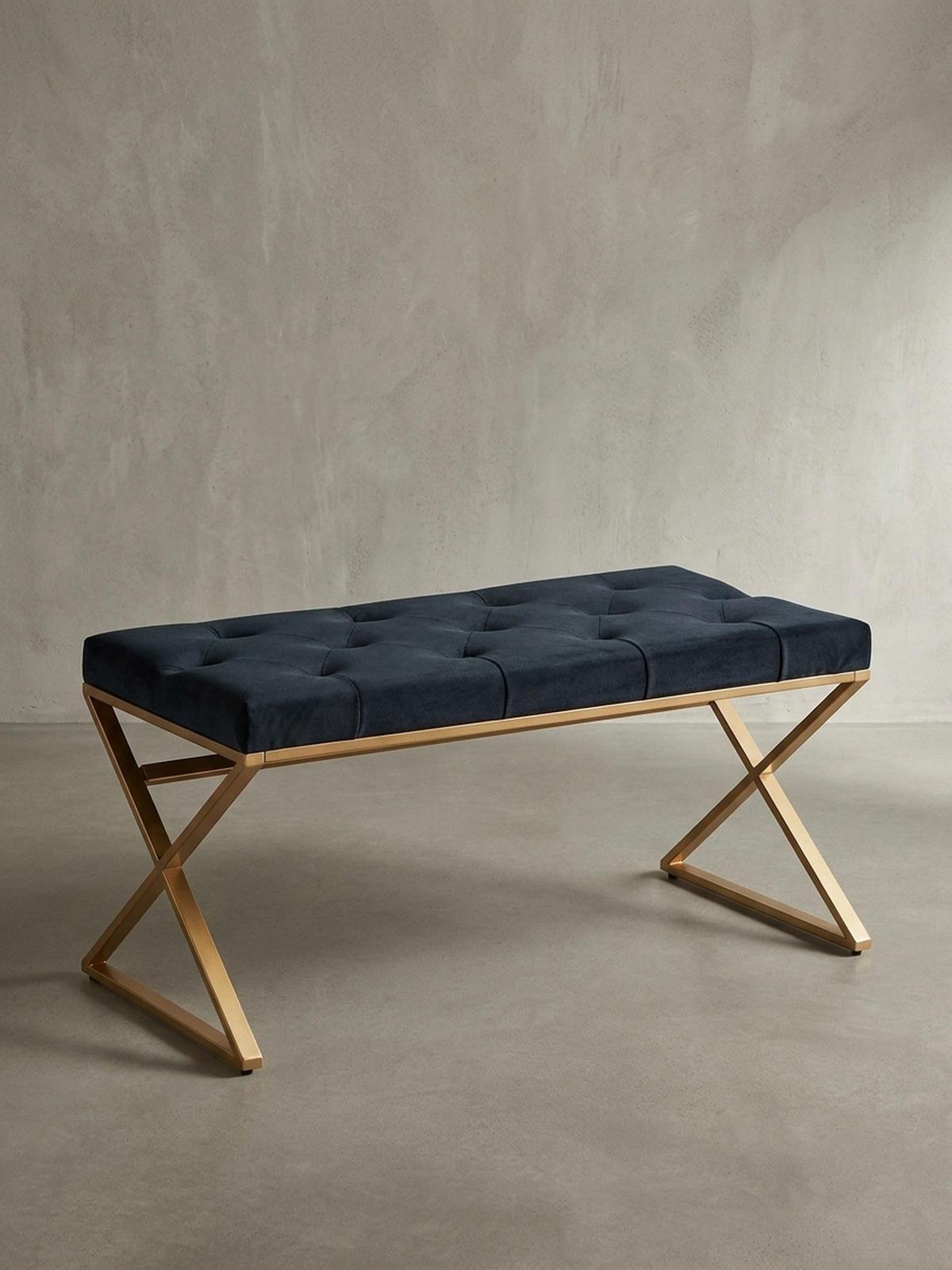 SITZBANK – Samt, Schwarz, Chesterfield-Stil, Metallgestell Gold - Goldfarben/Schwarz, Textil/Metall (90/46/44cm) - KADIMA DESIGN