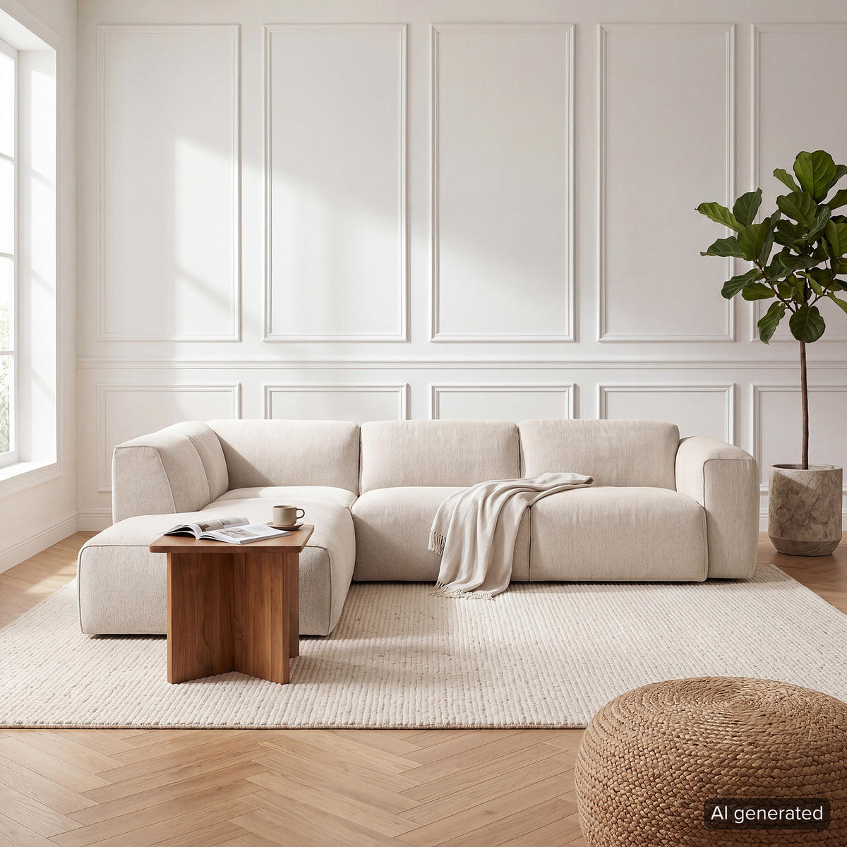 3-SITZER ECKSOFA mit Recamiere - Beige/Schwarz, Kunststoff/Textil (295/231cm) - home24
