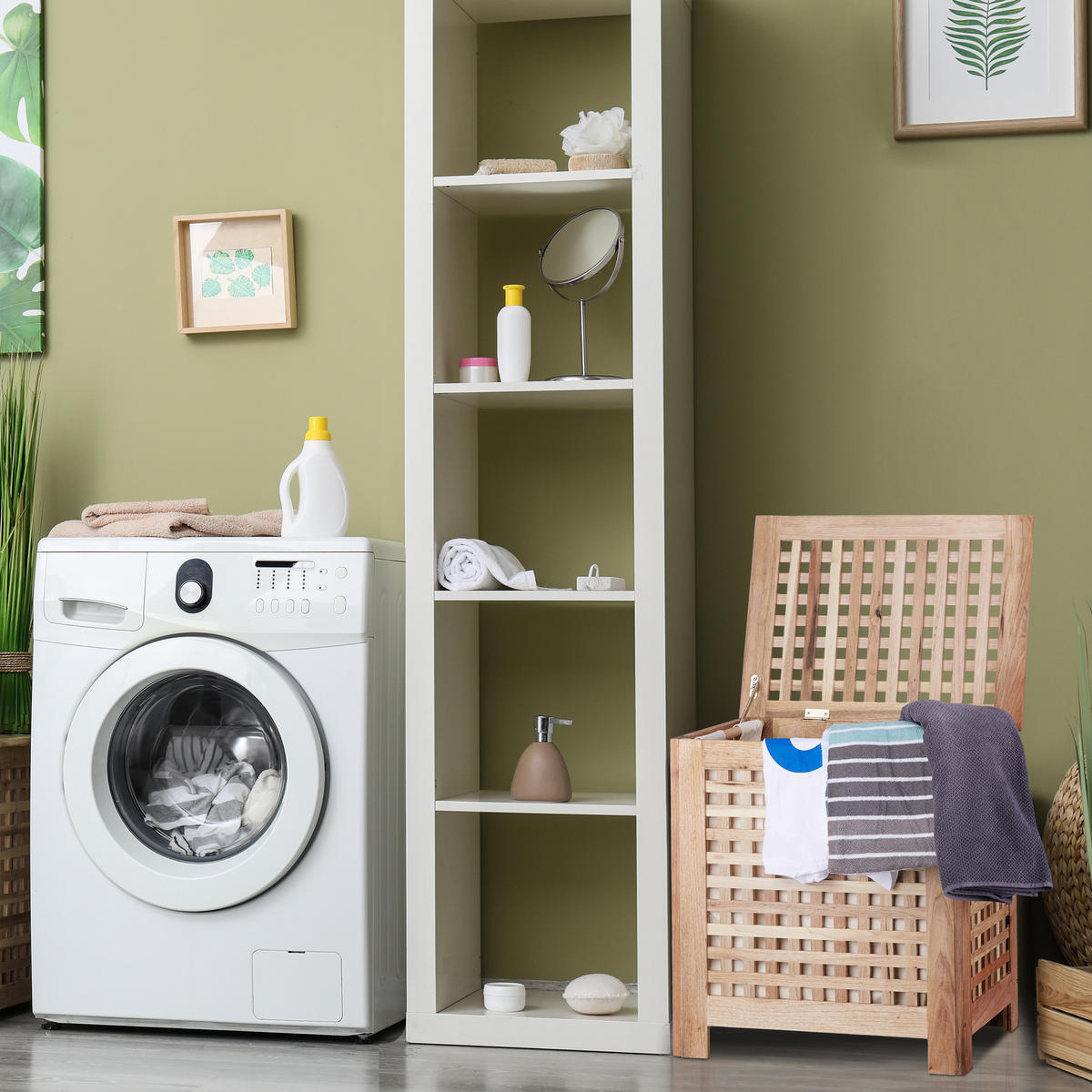 WÄSCHETRUHE - Hellbraun, Holz/Holzwerkstoff (52.5/55.5/39.5cm) - Relaxdays