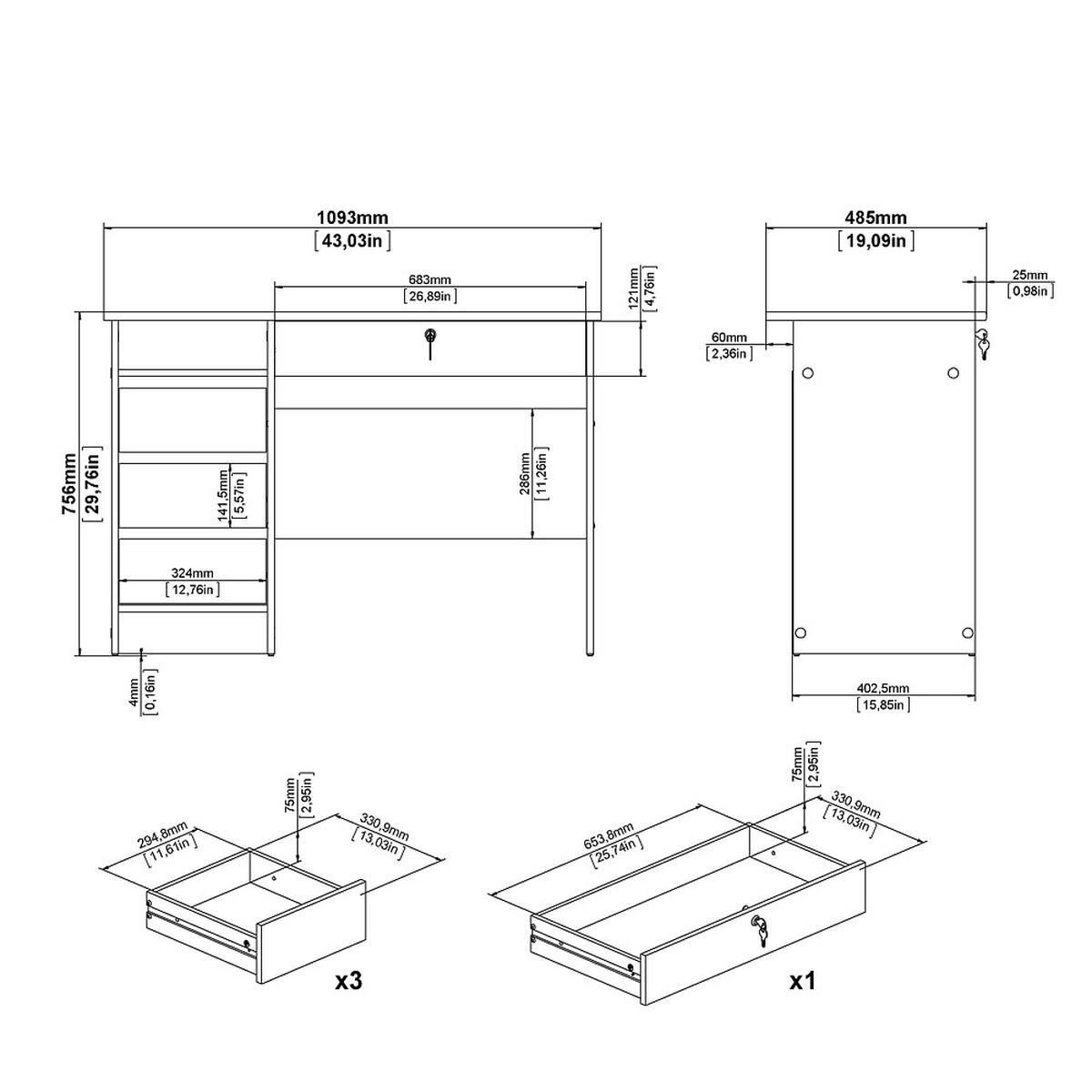 SCHREIBTISCH Weiß - Weiß, Holzwerkstoff (49/109/76cm) - ebuy24