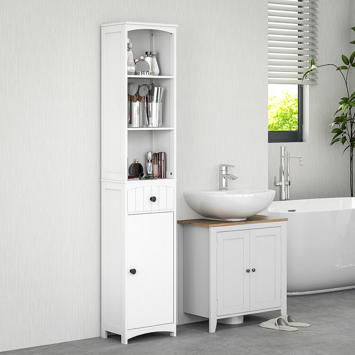 HOCHSCHRANK 34/24/170,5 cm aus MDF-Holz mit Schublade und 3 Regalfächern Weiß - Weiß, Holzwerkstoff (34/170.5/24cm) - Modenvie